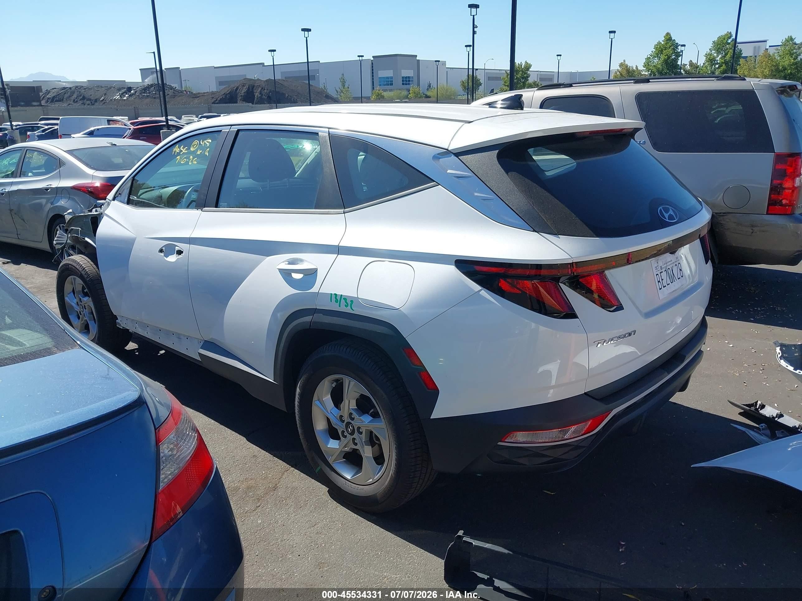 2022 Hyundai Tucson VIN 5NMJA3AE5NH002850 IAAI salvage auction — Front End, Salvage Certificate (California), sold $4,100 on 2026-07-12 (photo 3)