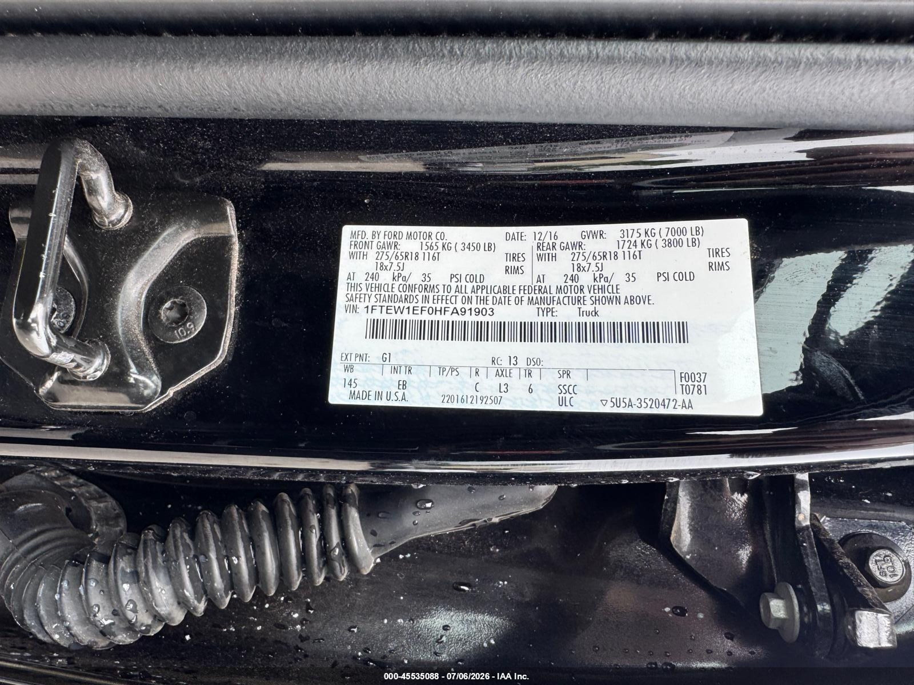 2017 Ford F-150 lightning VIN 1FTEW1EF0HFA91903 IAAI salvage auction — Unknown, Clear (New Jersey), sold $375 on 2026-09-02 (photo 9)