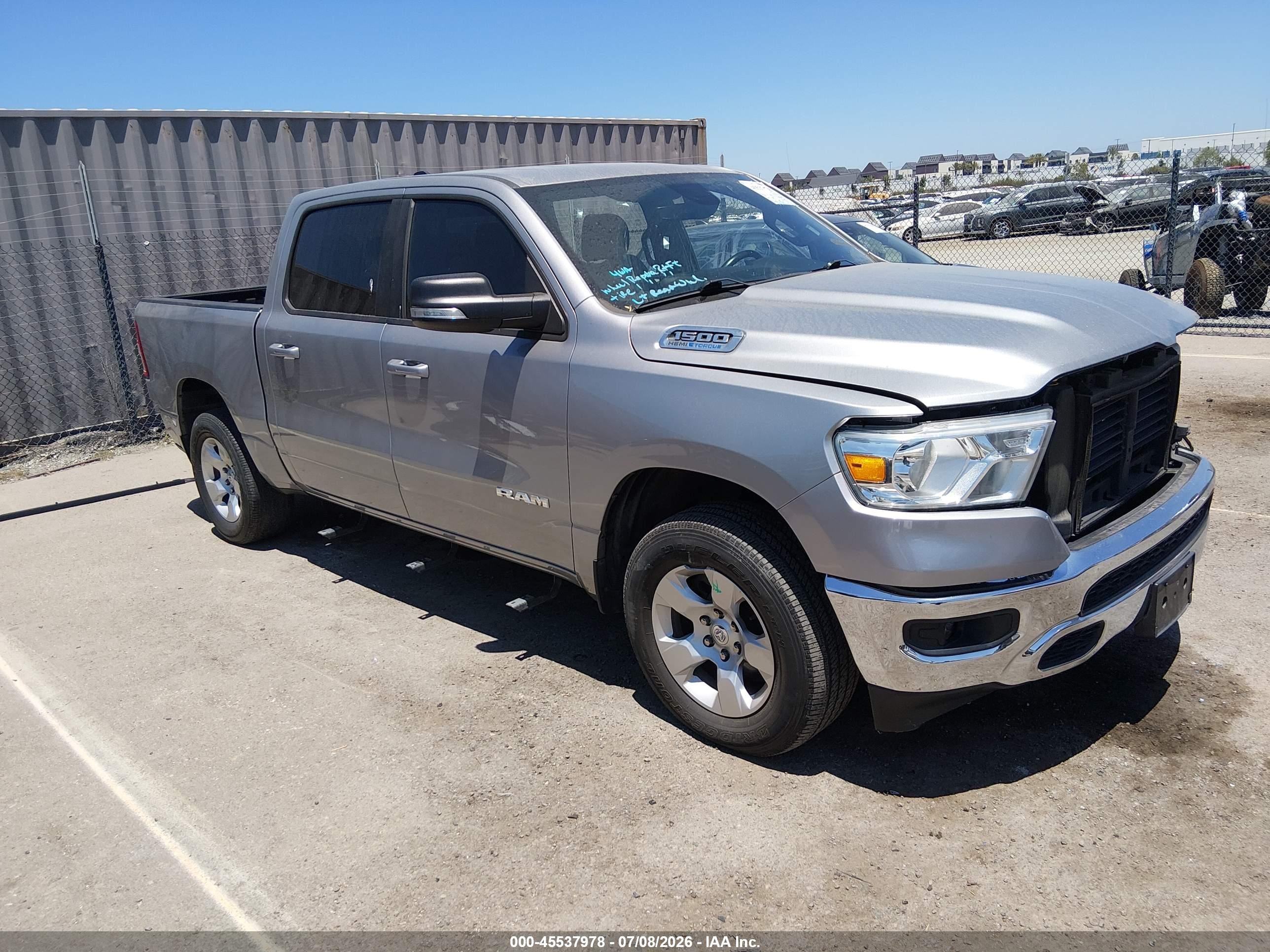2021 Ram 1500 VIN 1C6SRFFT8MN643974 IAAI salvage auction — Side, Salvage (California), sold $10,975 on 2026-09-28 (photo 1)