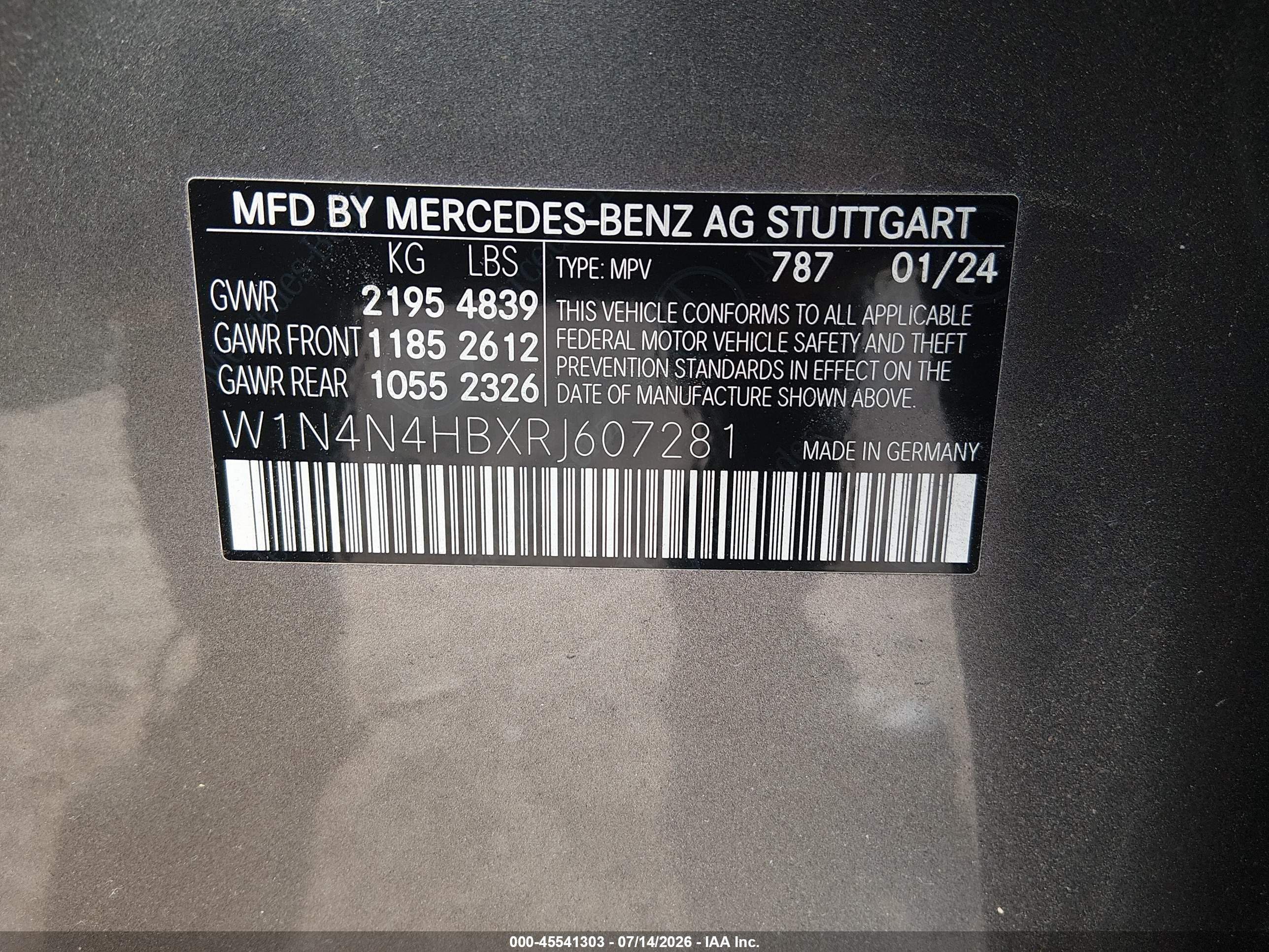 2024 Mercedes-Benz GLA-Class VIN W1N4N4HBXRJ607281 IAAI salvage auction — Unknown, Salvage (Massachusetts), sold $15,050 on 2026-08-19 (photo 9)