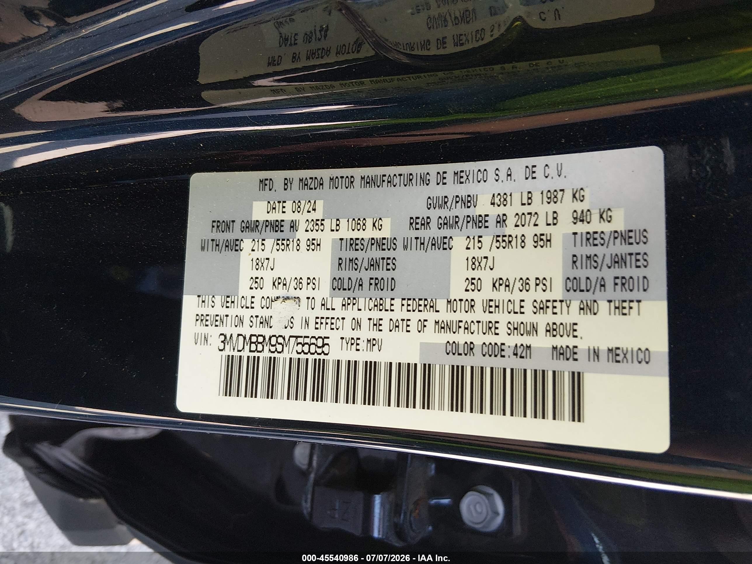 2025 Mazda Cx-30 VIN 3MVDMBBM9SM755695 IAAI salvage auction — Front End, Salvage (Missouri), sold $3,750 on 2026-09-03 (photo 9)