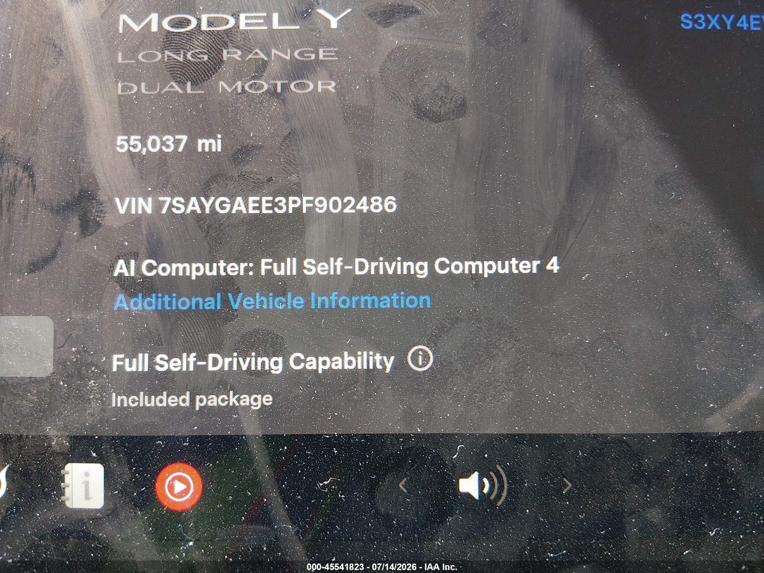 2023 Tesla Model Y VIN 7SAYGAEE3PF902486 IAAI salvage auction — Unknown, Salvage (Nevada), sold $12,200 on 2026-09-19 (photo 7)