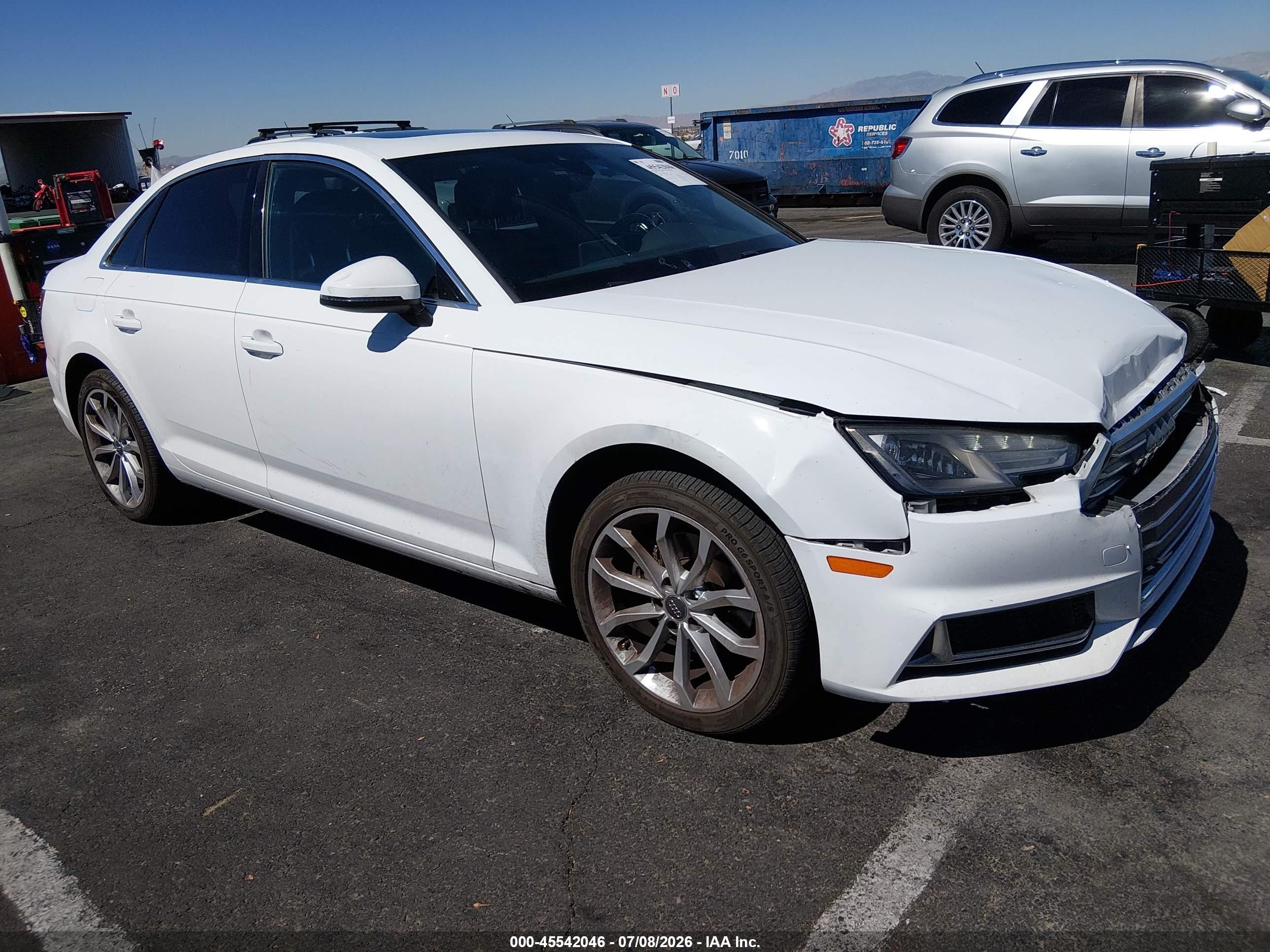 2019 Audi A4 VIN WAUGMAF40KN006967 IAAI salvage auction — Front End, Salvage (Nevada), sold $3,350 on 2026-09-13 (photo 1)