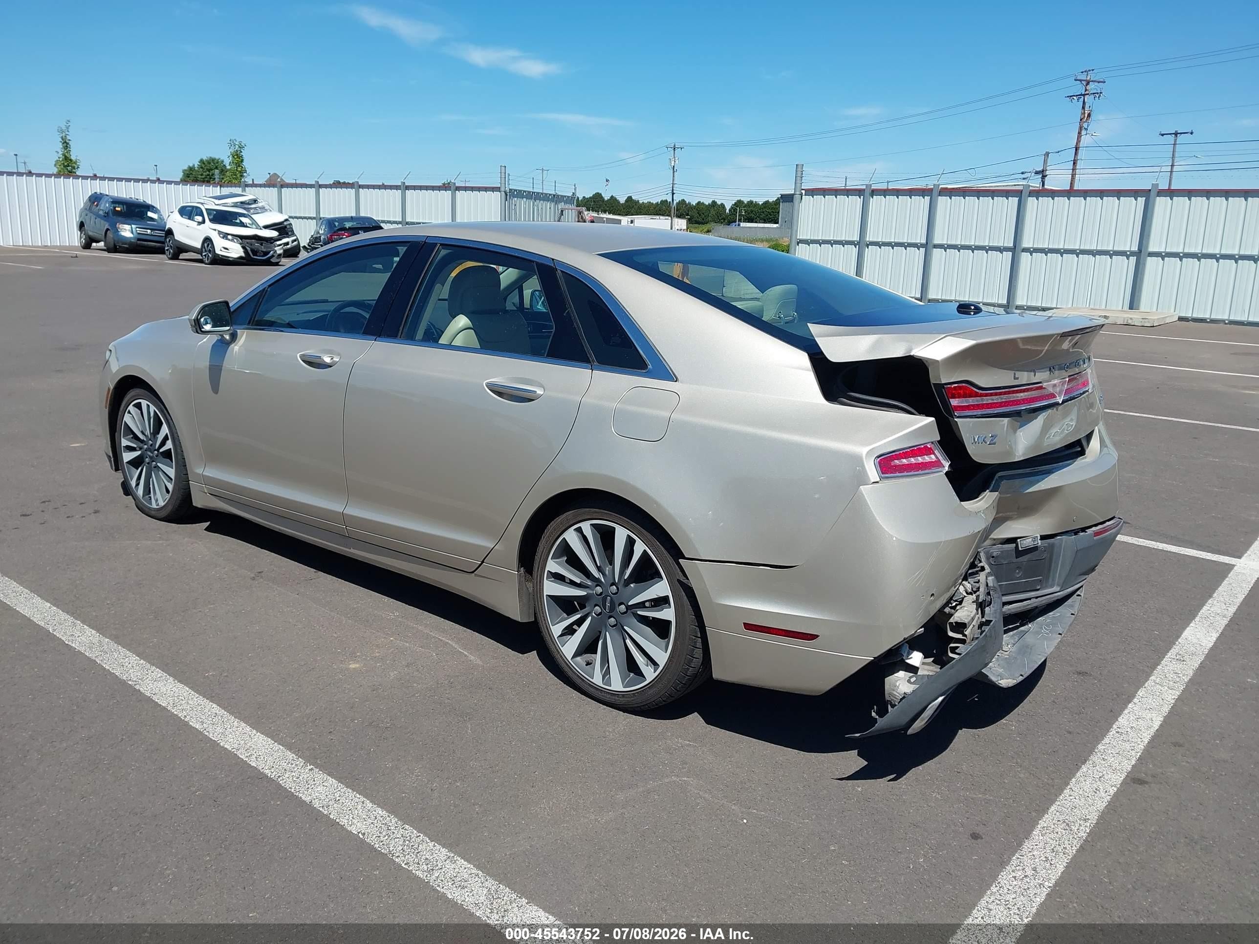 2017 Lincoln MKZ VIN 3LN6L5LU1HR624958 IAAI salvage auction — Rear End, Salvage (Oregon), sold $2,150 on 2026-09-10 (photo 3)