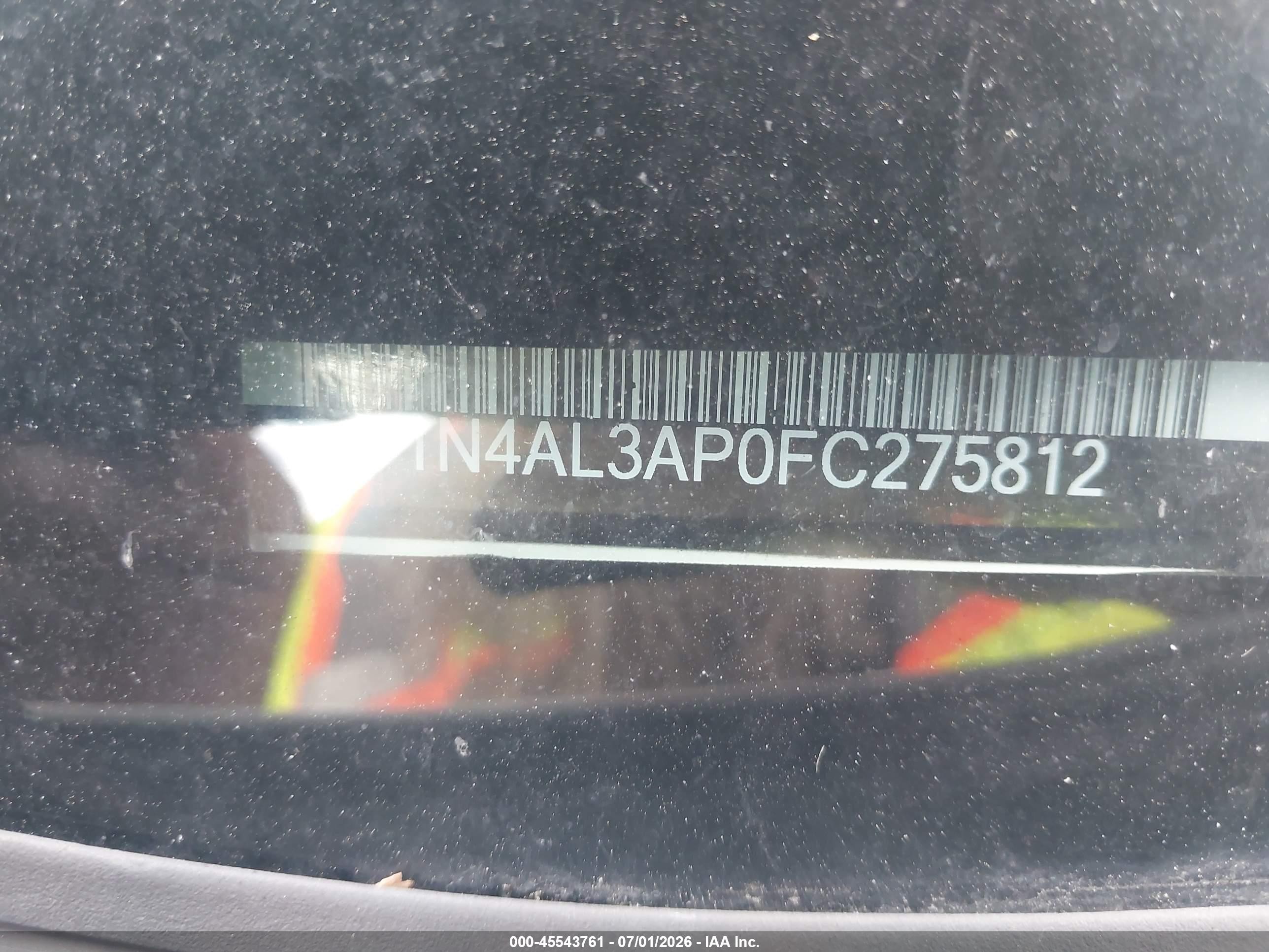 2015 Nissan Altima VIN 1N4AL3AP0FC275812 IAAI salvage auction — Normal Wear, Clear (Utah), sold $450 on 2026-07-09 (photo 9)