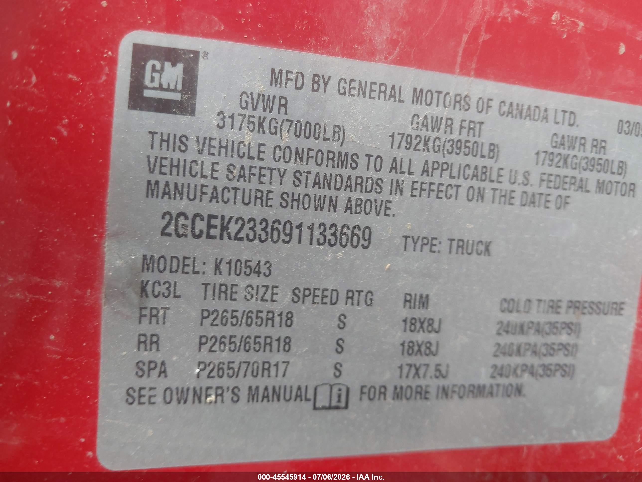 2009 Chevrolet Silverado 1500 VIN 2GCEK233691133669 IAAI salvage auction — Normal Wear, Clear (Idaho), sold $1,850 on 2026-07-09 (photo 9)