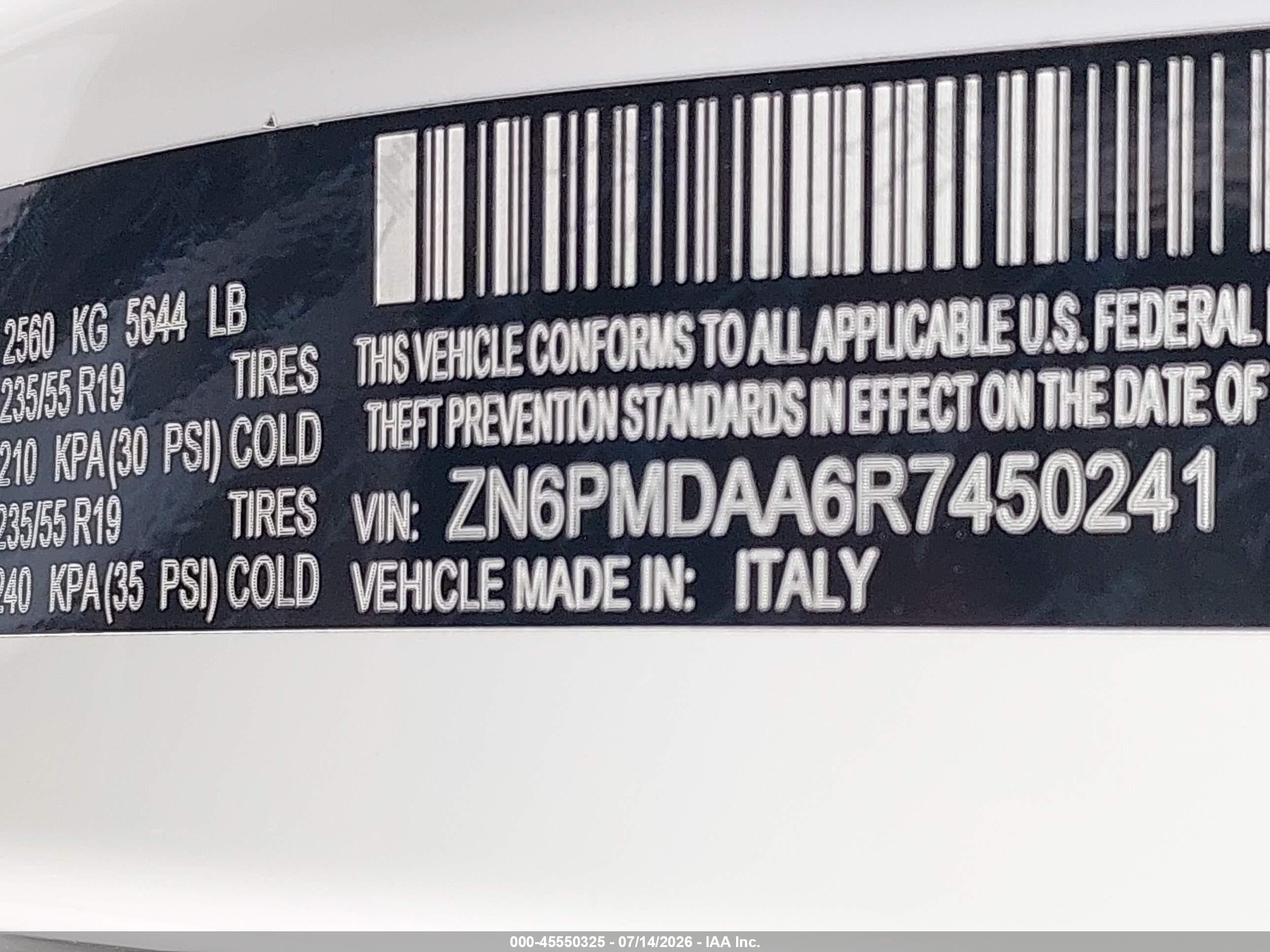 2024 Maserati Grecale VIN ZN6PMDAA6R7450241 IAAI salvage auction — Rear End, Original (Texas), sold $20,000 on 2026-09-15 (photo 9)