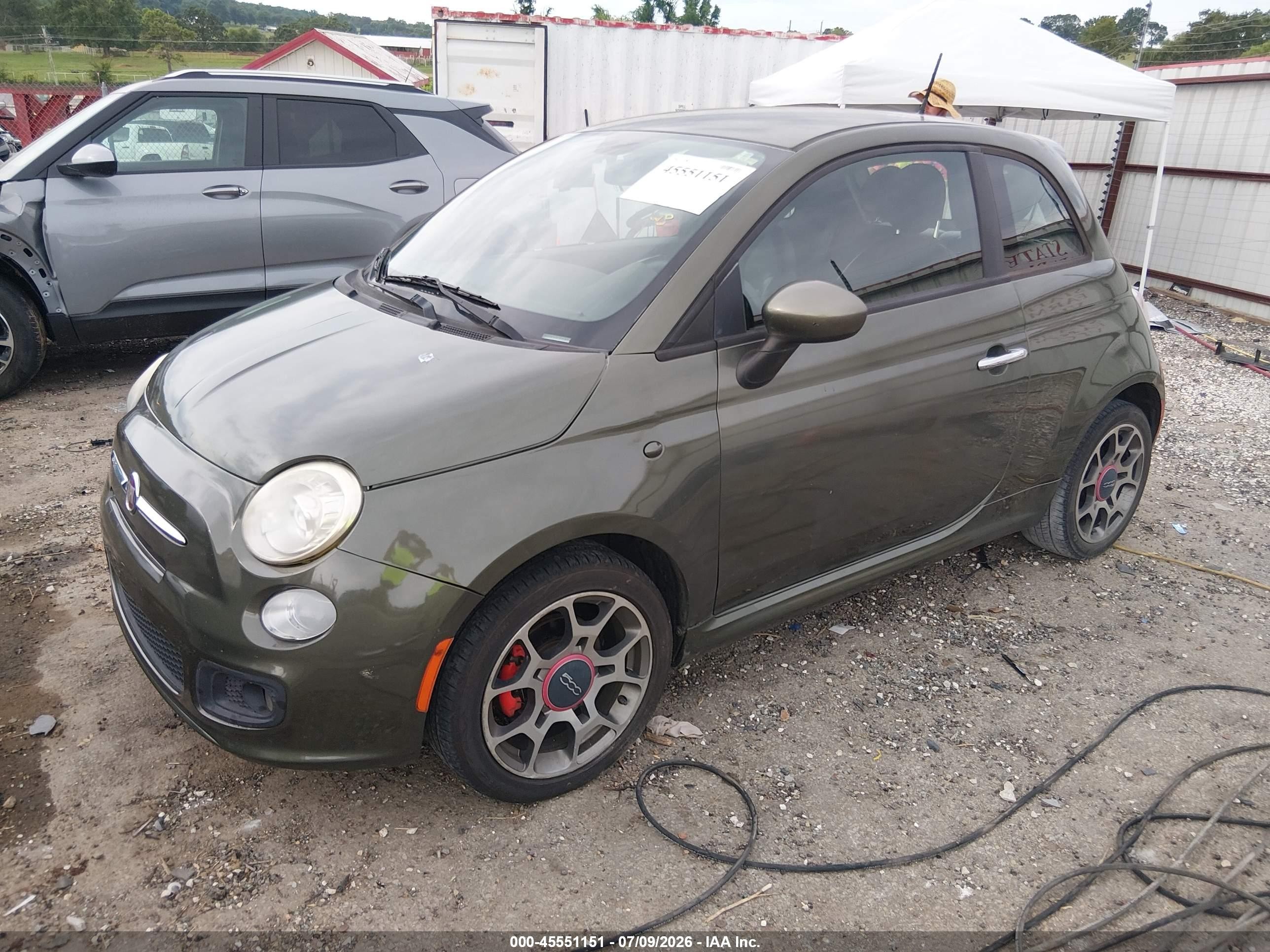 2012 Fiat 500 VIN 3C3CFFBR1CT303679 IAAI salvage auction — Side, Clear (Arkansas), sold $550 on 2026-09-16 (photo 2)