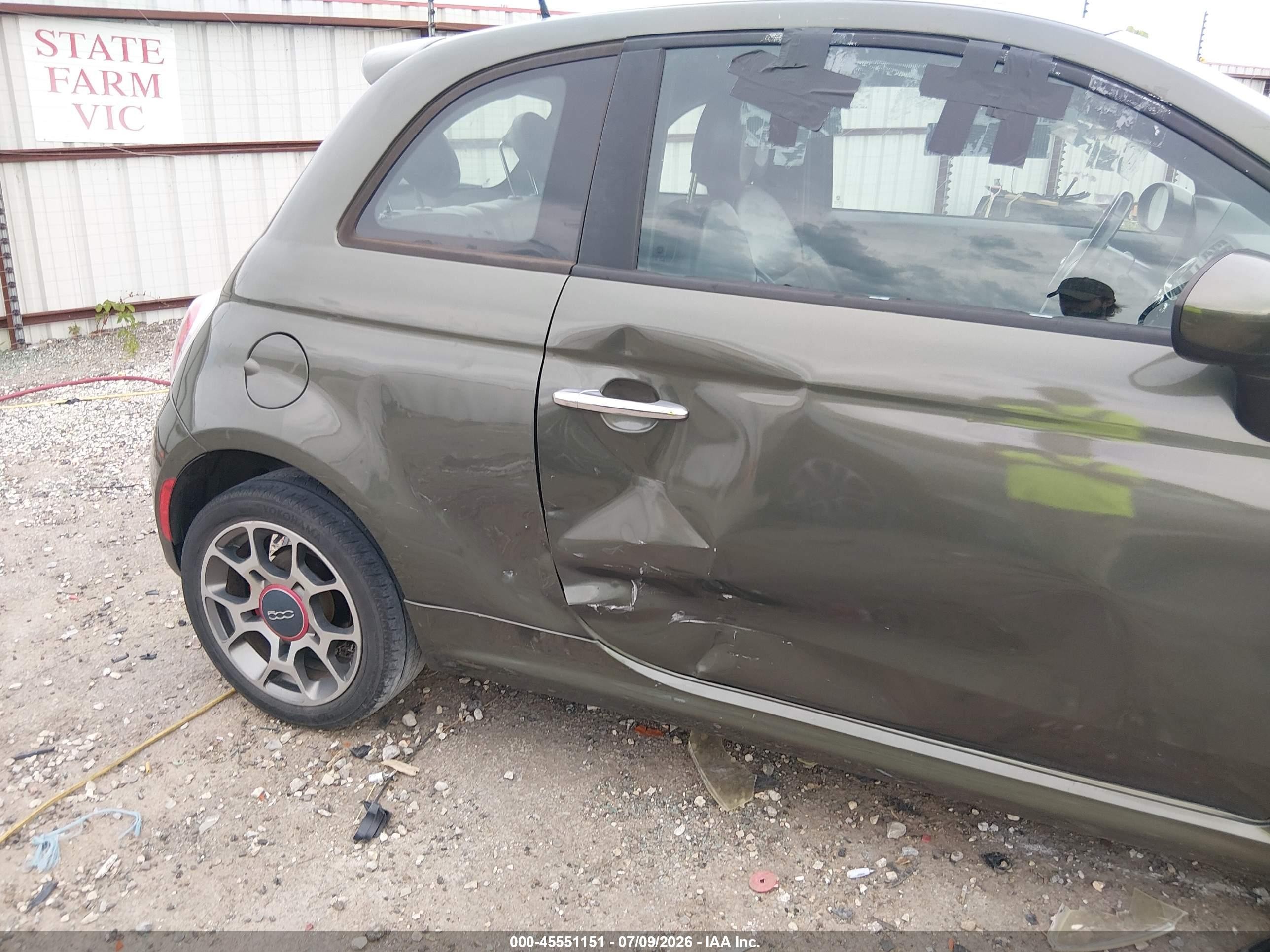 2012 Fiat 500 VIN 3C3CFFBR1CT303679 IAAI salvage auction — Side, Clear (Arkansas), sold $550 on 2026-09-16 (photo 6)