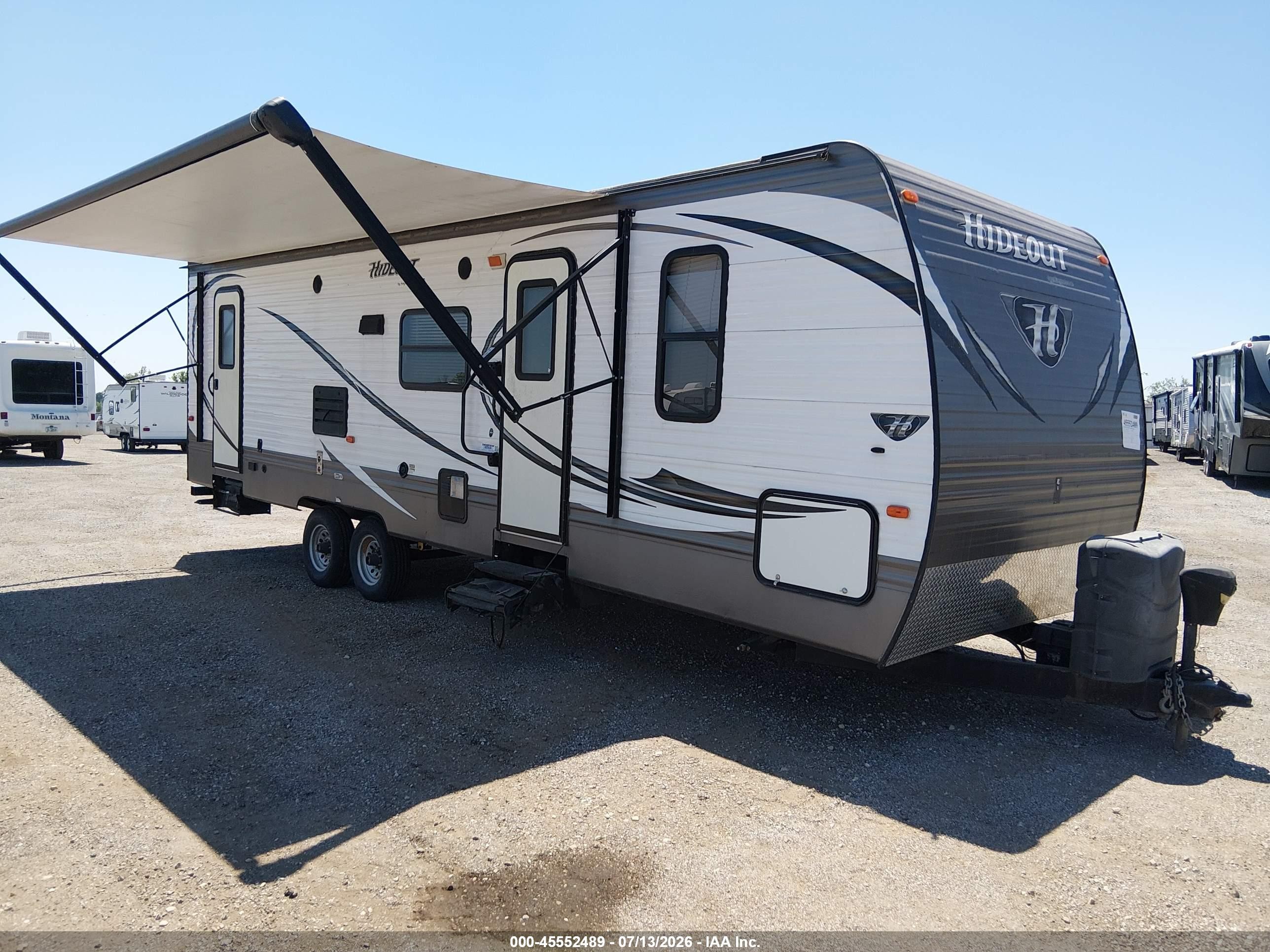 2015 Keystone Hideout VIN 4YDT28027F7201334 IAAI salvage auction — Hail, Regular Certificate (Iowa), sold $2,700 on 2026-09-13 (photo 1)
