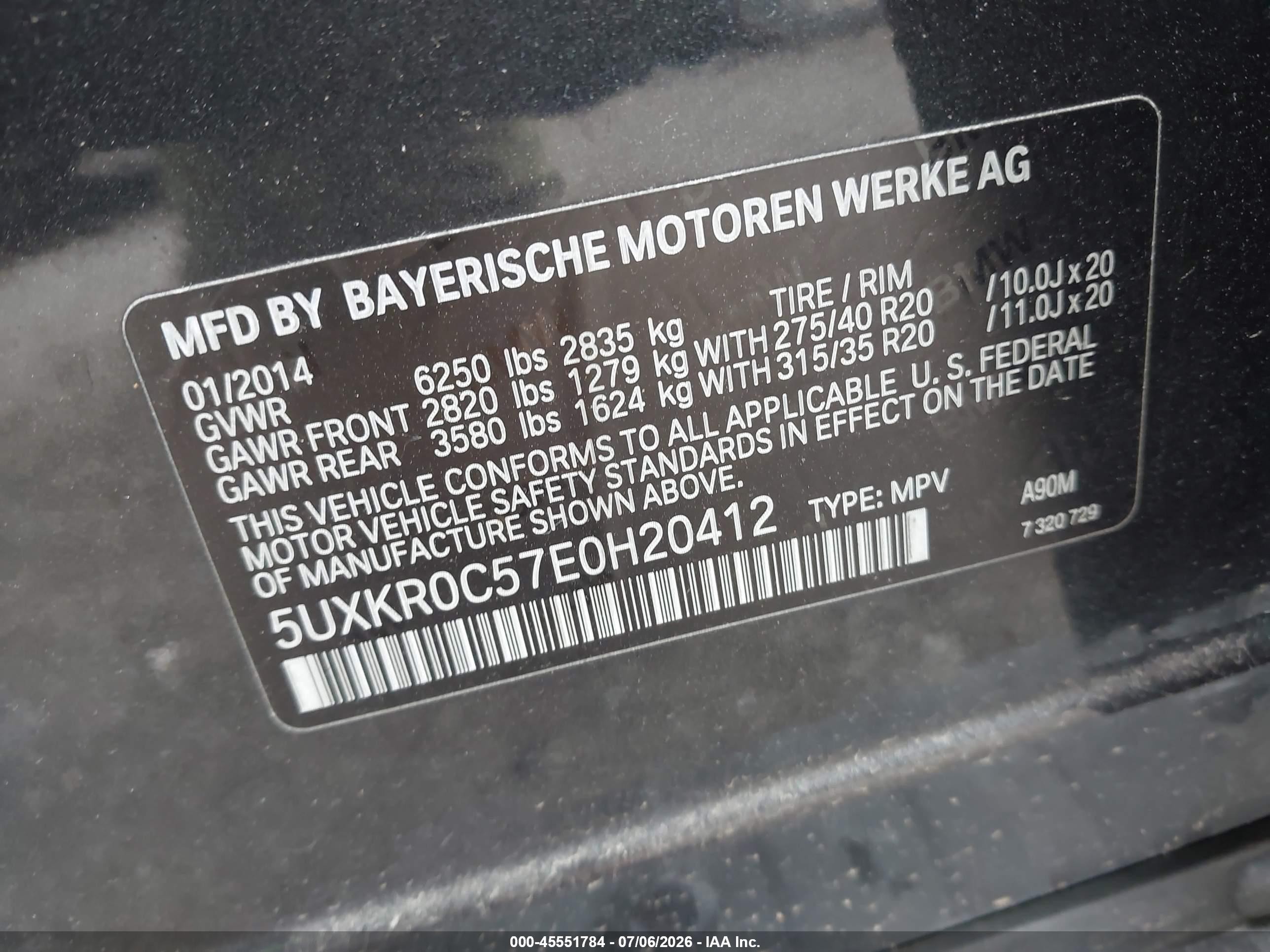2014 BMW X5 VIN 5UXKR0C57E0H20412 IAAI salvage auction — Theft, Clear (Michigan), sold $700 on 2026-09-11 (photo 9)