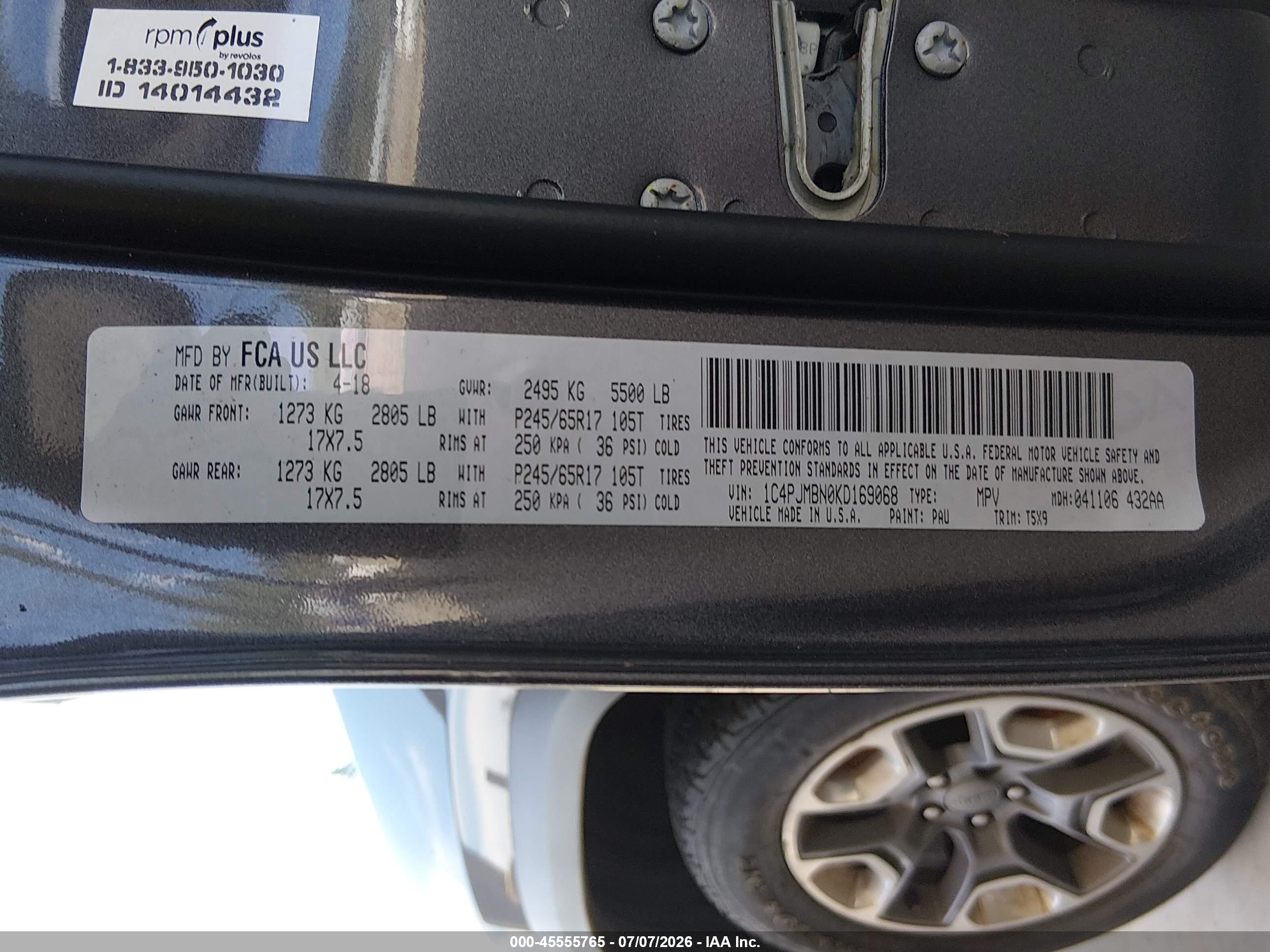2019 Jeep Cherokee VIN 1C4PJMBN0KD169068 IAAI salvage auction — Biohazard/Chemical, Bill Of Sale (Washington), sold $3,300 on 2026-08-30 (photo 9)