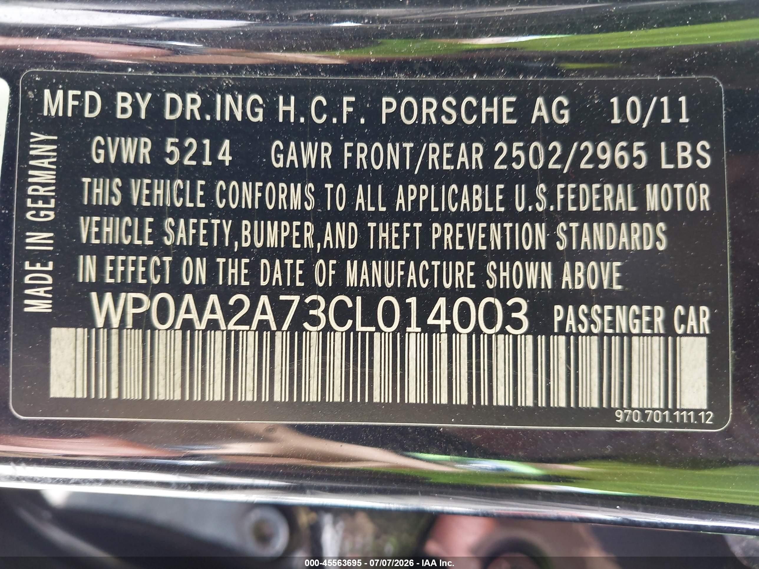 2012 Porsche Panamera VIN WP0AA2A73CL014003 IAAI salvage auction — Electrical, Salvage Rebuilt (North Carolina), sold $5,050 on 2024-07-01 (photo 9)