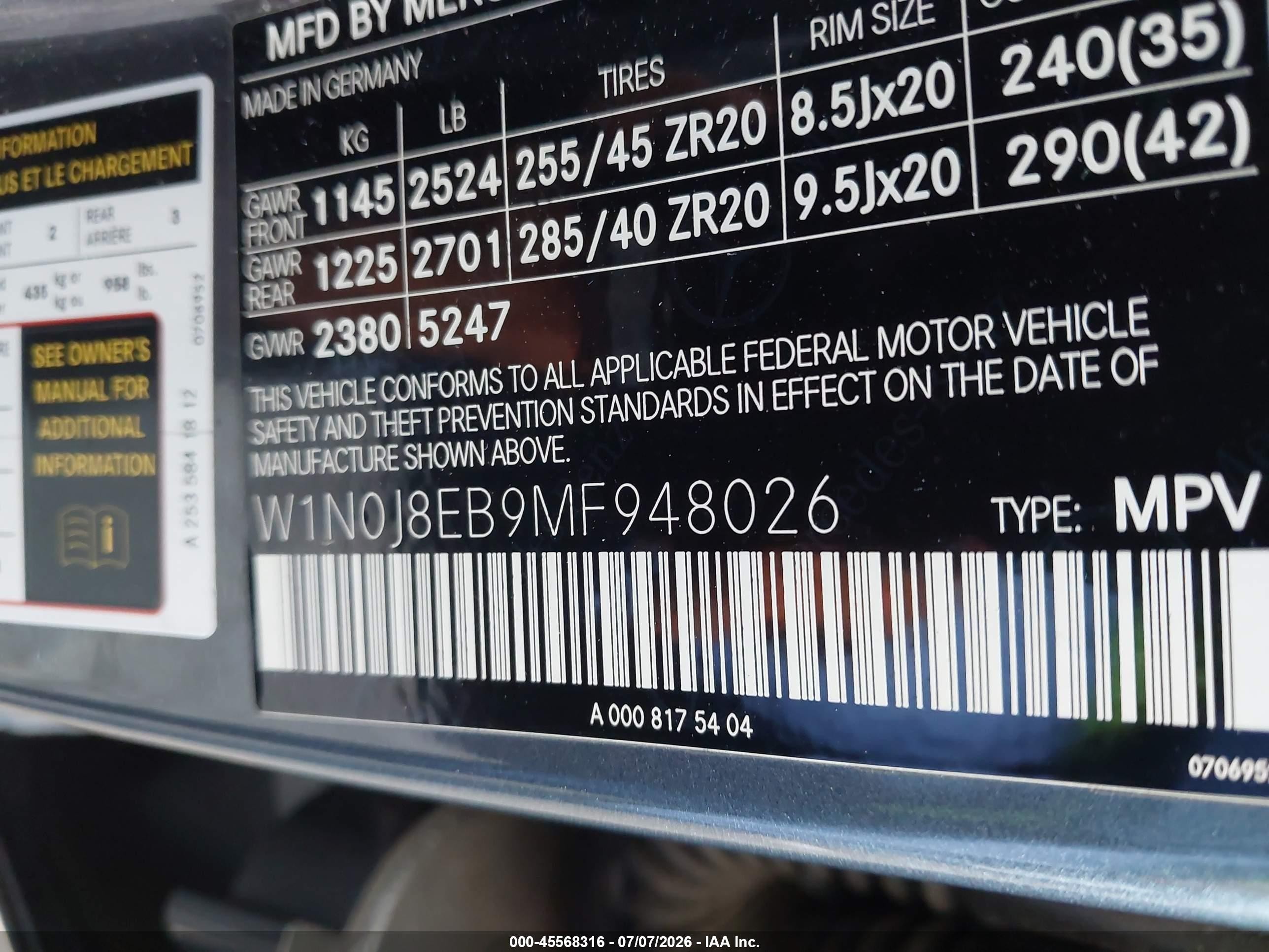 2021 Mercedes-benz Glc coupe VIN W1N0J8EB9MF948026 IAAI salvage auction — Front End, Salvage (California), sold $7,800 on 2026-09-08 (photo 9)