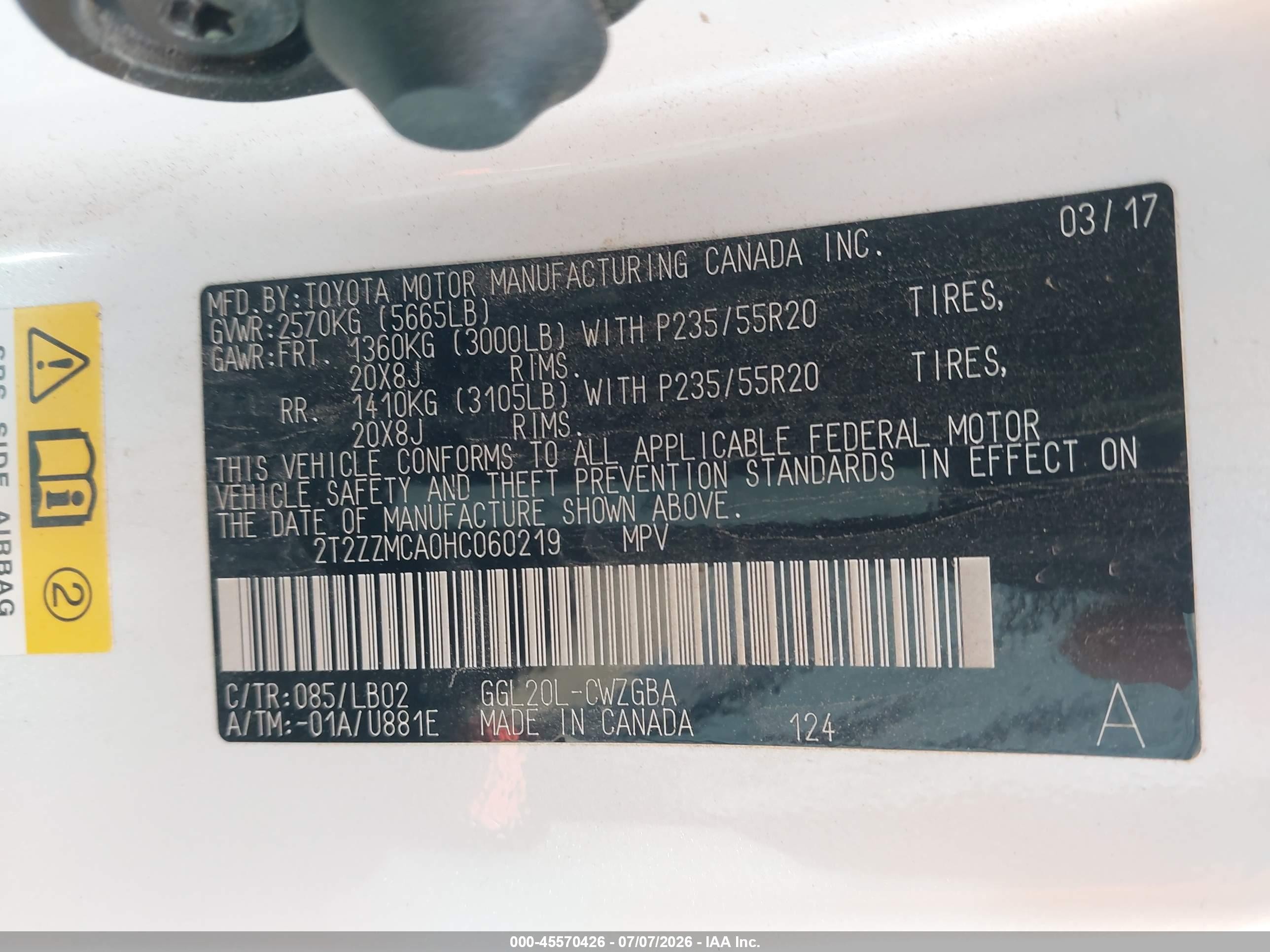 2017 Lexus RX 350 VIN 2T2ZZMCA0HC060219 IAAI salvage auction — Front End, Salvage (California), sold $12,500 on 2026-07-09 (photo 9)