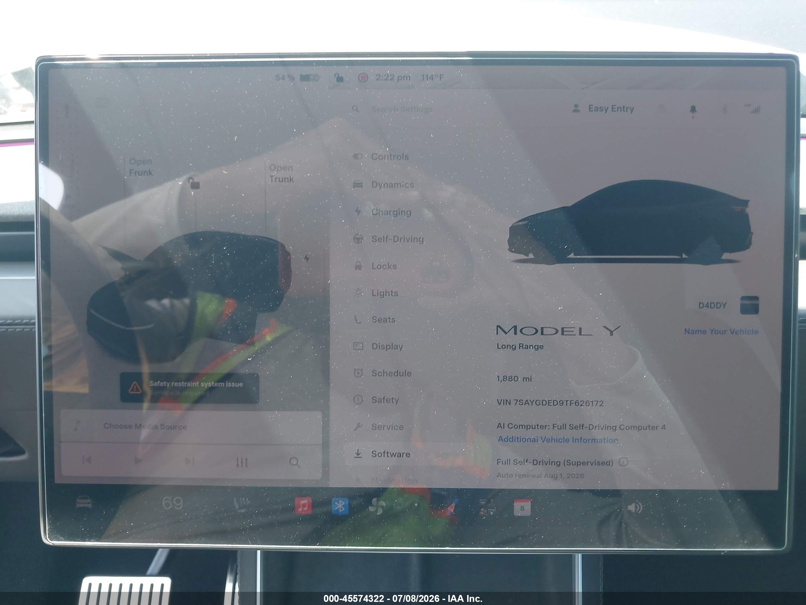 2026 Tesla Model Y VIN 7SAYGDED9TF626172 IAAI salvage auction — Unknown, Salvage (Arizona), sold $25,000 on 2026-08-22 (photo 7)