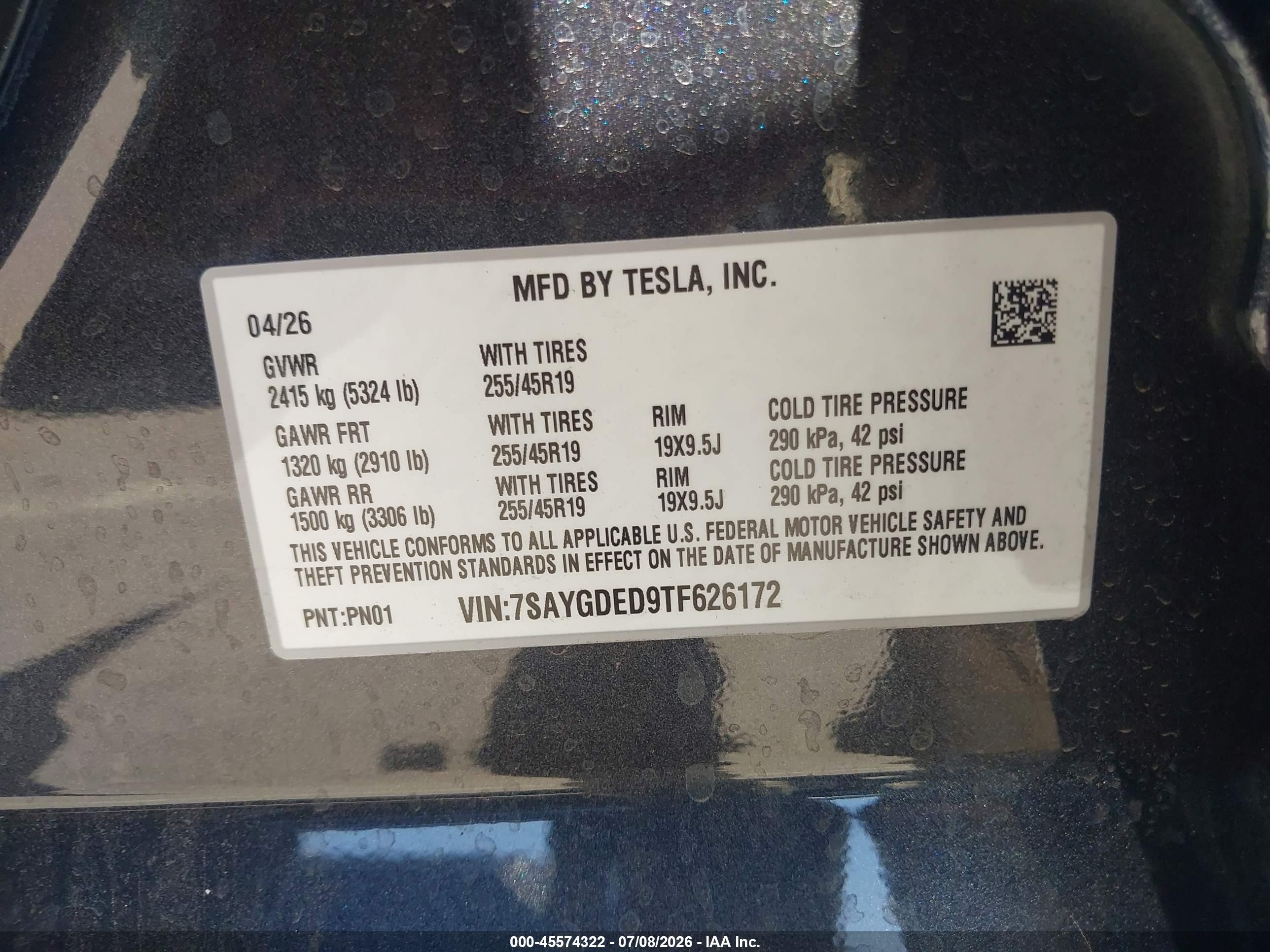 2026 Tesla Model Y VIN 7SAYGDED9TF626172 IAAI salvage auction — Unknown, Salvage (Arizona), sold $25,000 on 2026-08-22 (photo 9)