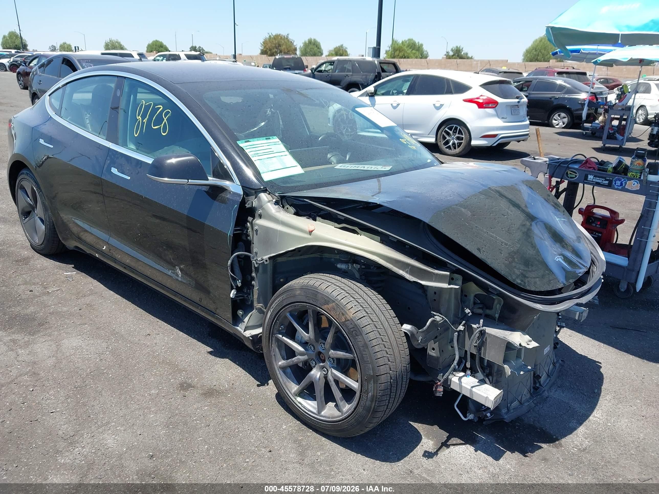 2018 Tesla Model 3 VIN 5YJ3E1EBXJF182131 IAAI salvage auction — Front End, Salvage Certificate (California), sold $3,850 on 2026-09-07 (photo 1)
