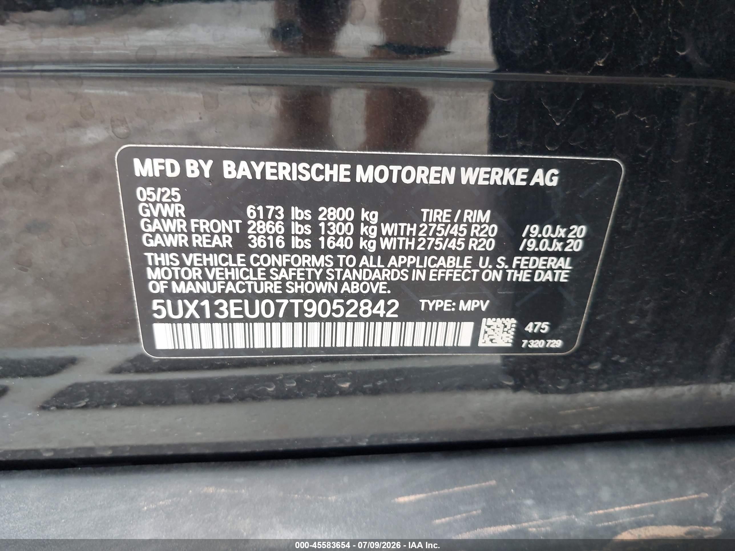 2026 BMW X5 VIN 5UX13EU07T9052842 IAAI salvage auction — Front End, Enterprise Vehicles Clear Only (Texas), sold $30,750 on 2026-07-12 (photo 9)