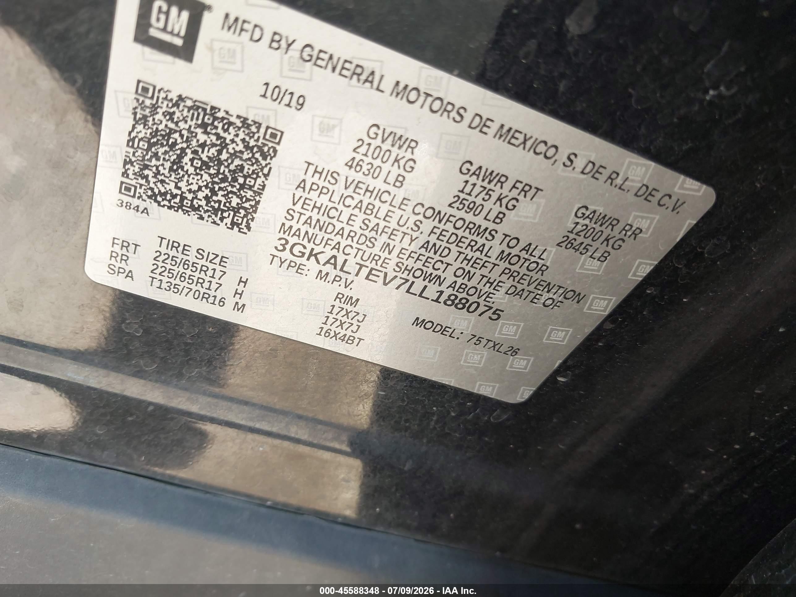 2020 Gmc Terrain VIN 3GKALTEV7LL188075 IAAI salvage auction — Front End, Salvage (Texas), sold $1,725 on 2026-09-08 (photo 9)