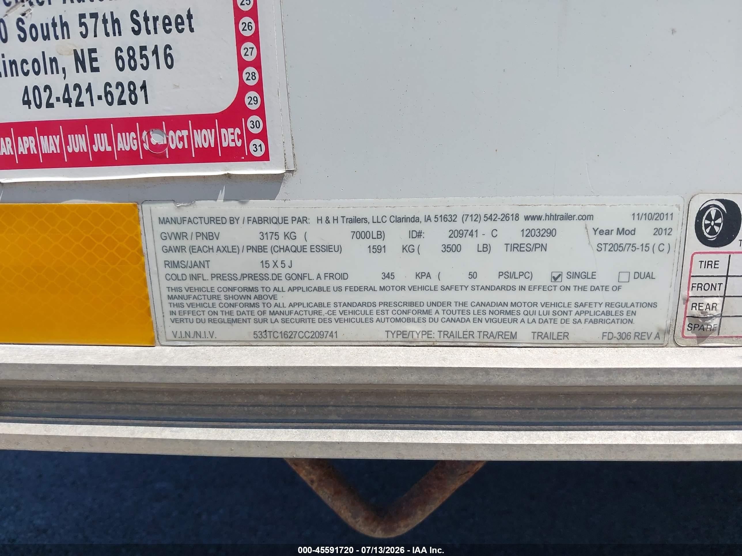 2012 Other Other VIN 533TC1627CC209741 IAAI salvage auction — Side, Salvage (Nebraska), sold $200 on 2026-09-03 (photo 9)