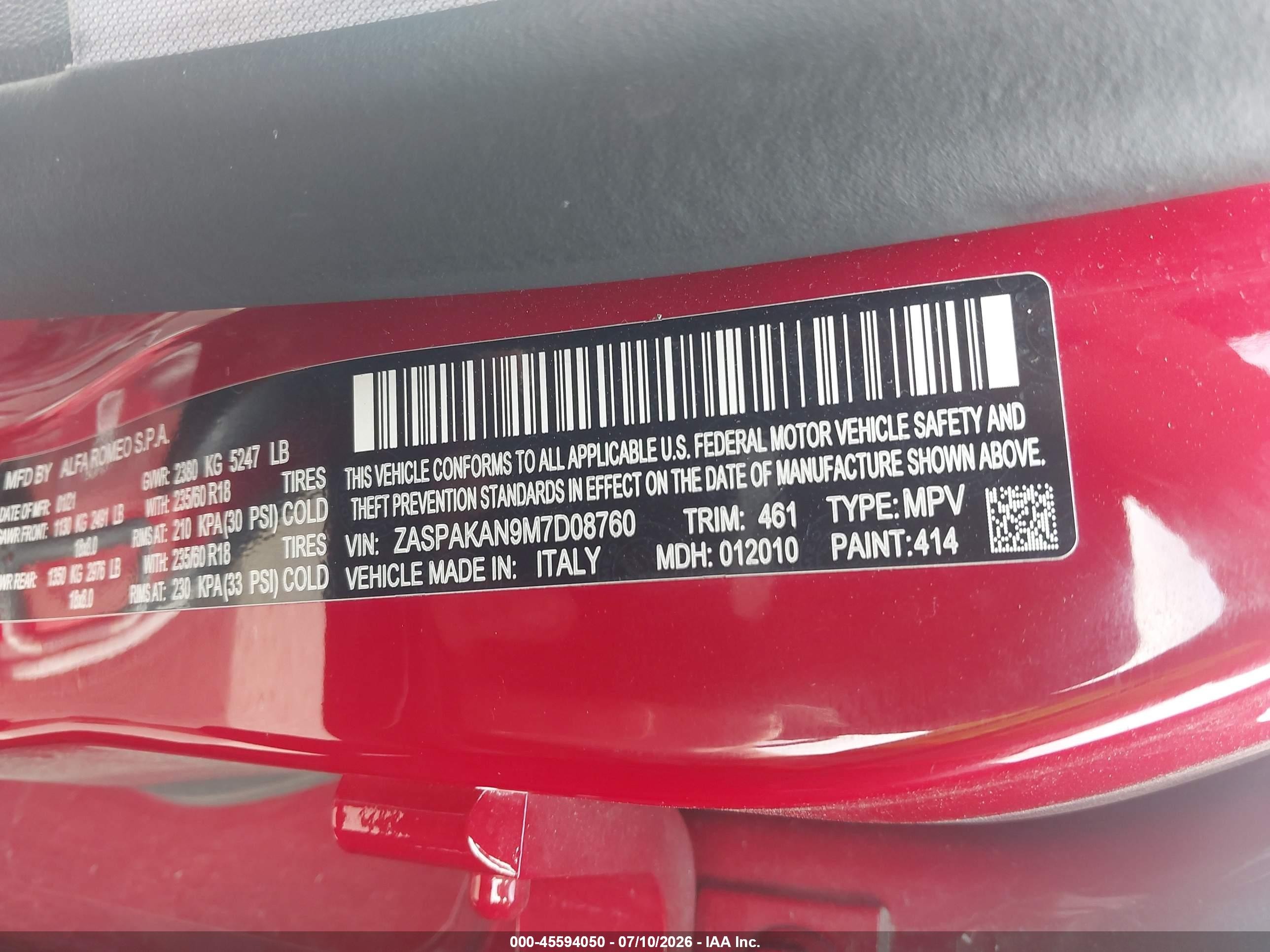 2021 Alfa Romeo Stelvio VIN ZASPAKAN9M7D08760 IAAI salvage auction — Side, Salvage (Ohio), sold $7,500 on 2026-09-12 (photo 9)