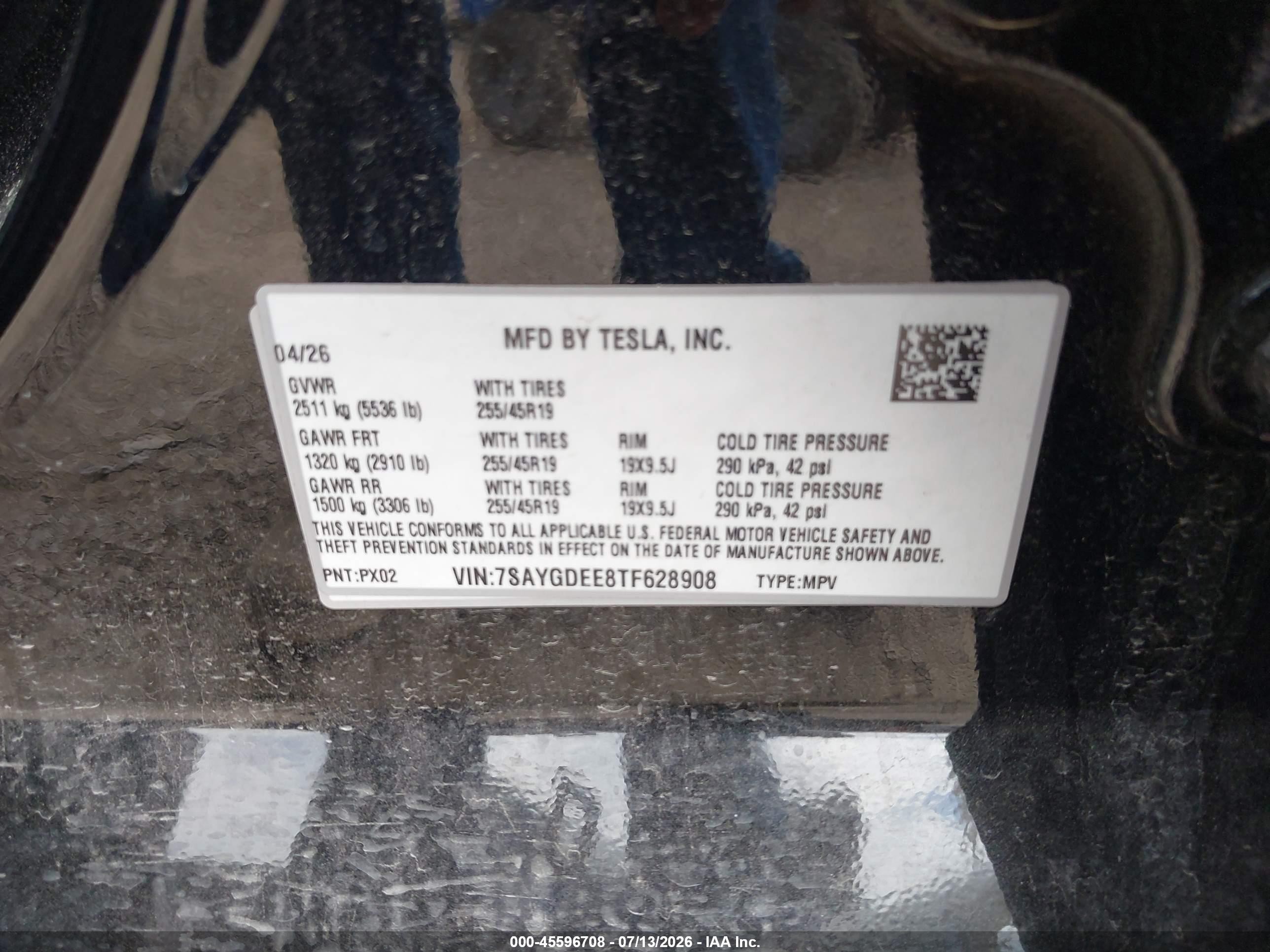 2026 Tesla Model y VIN 7SAYGDEE8TF628908 IAAI salvage auction — Side, Salvage (Montana), sold $29,250 on 2026-10-01 (photo 9)