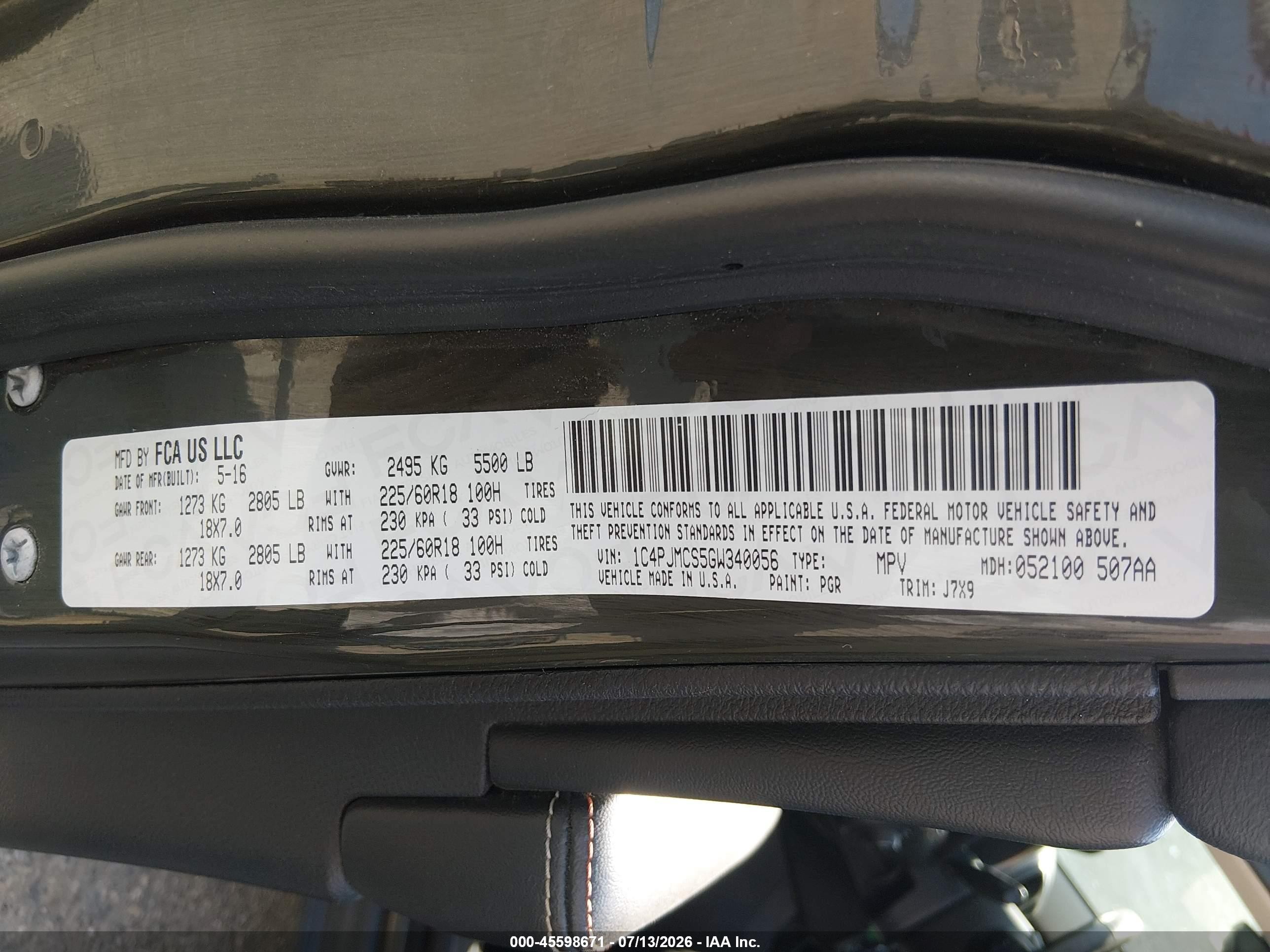 2016 Jeep Cherokee VIN 1C4PJMCS5GW340056 IAAI salvage auction — Front End, Salvage (Maine), sold $500 on 2026-09-08 (photo 9)