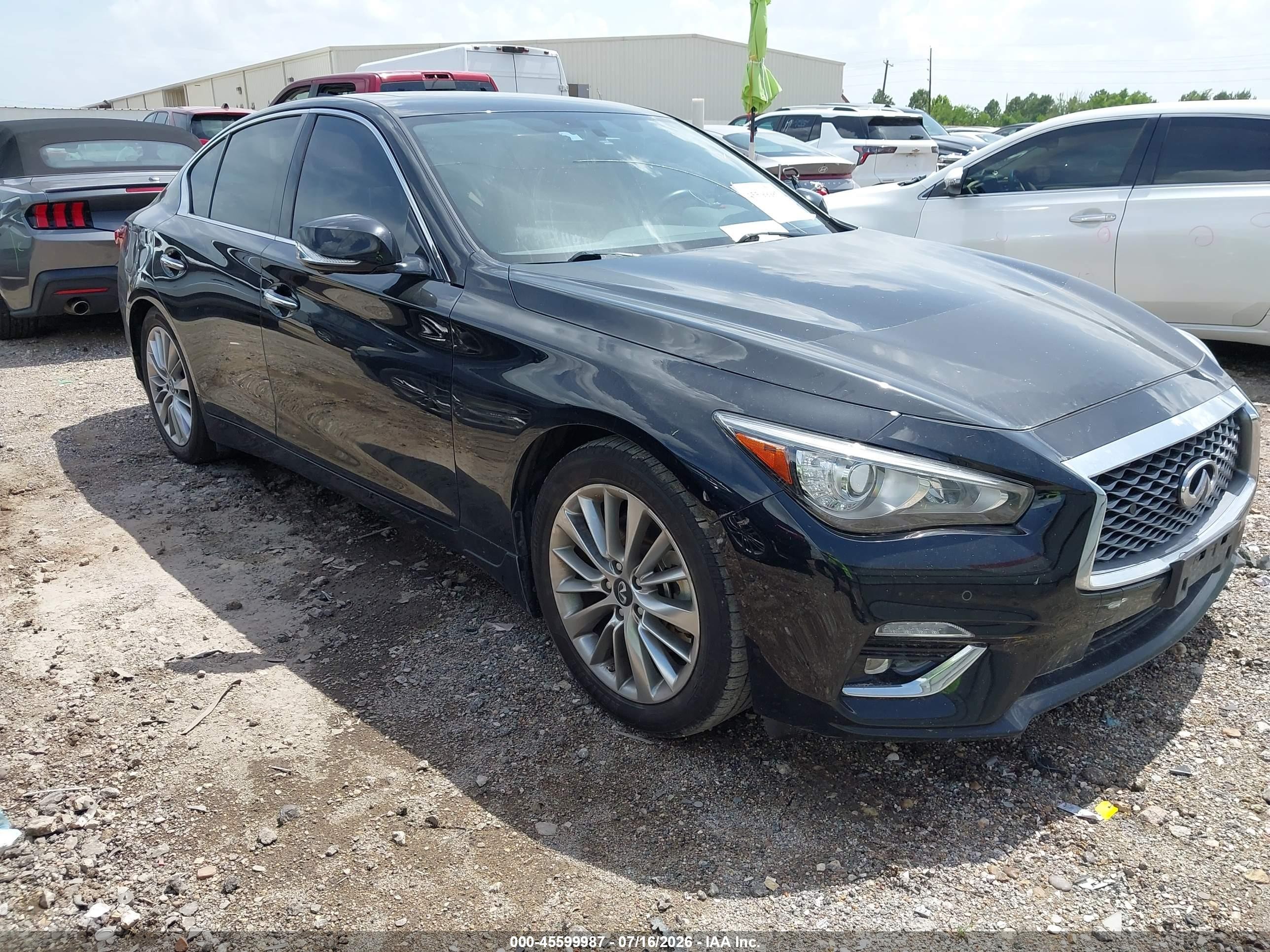 2023 Infiniti Q50 VIN JN1EV7BP8PM511553 IAAI salvage auction — Water/Flood, Salvage (Texas), sold $3,600 on 2026-09-03 (photo 1)