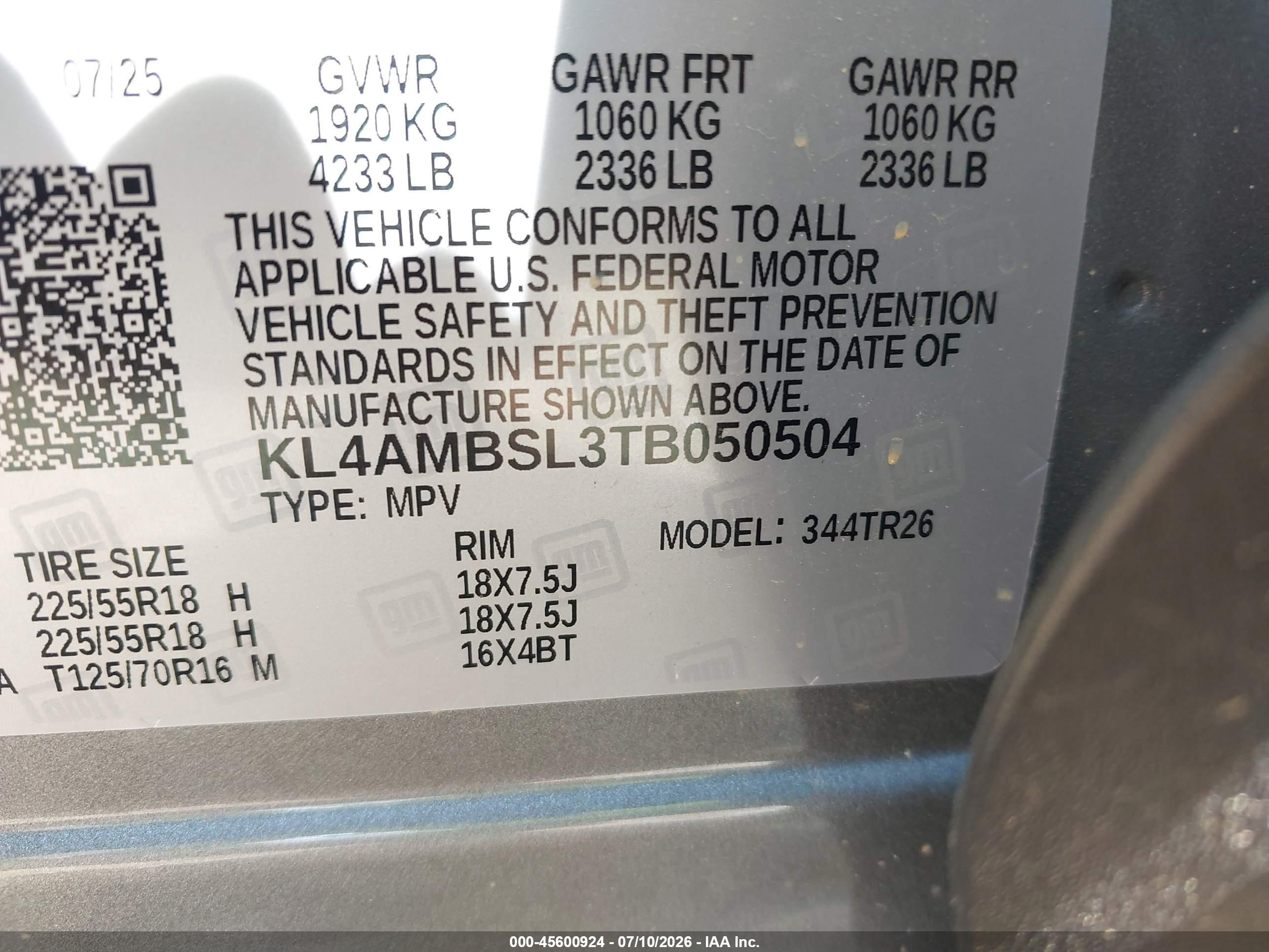 2026 Buick Encore GX VIN KL4AMBSL3TB050504 IAAI salvage auction — Rear End, Salvage (North Carolina), sold $5,300 on 2026-09-14 (photo 9)