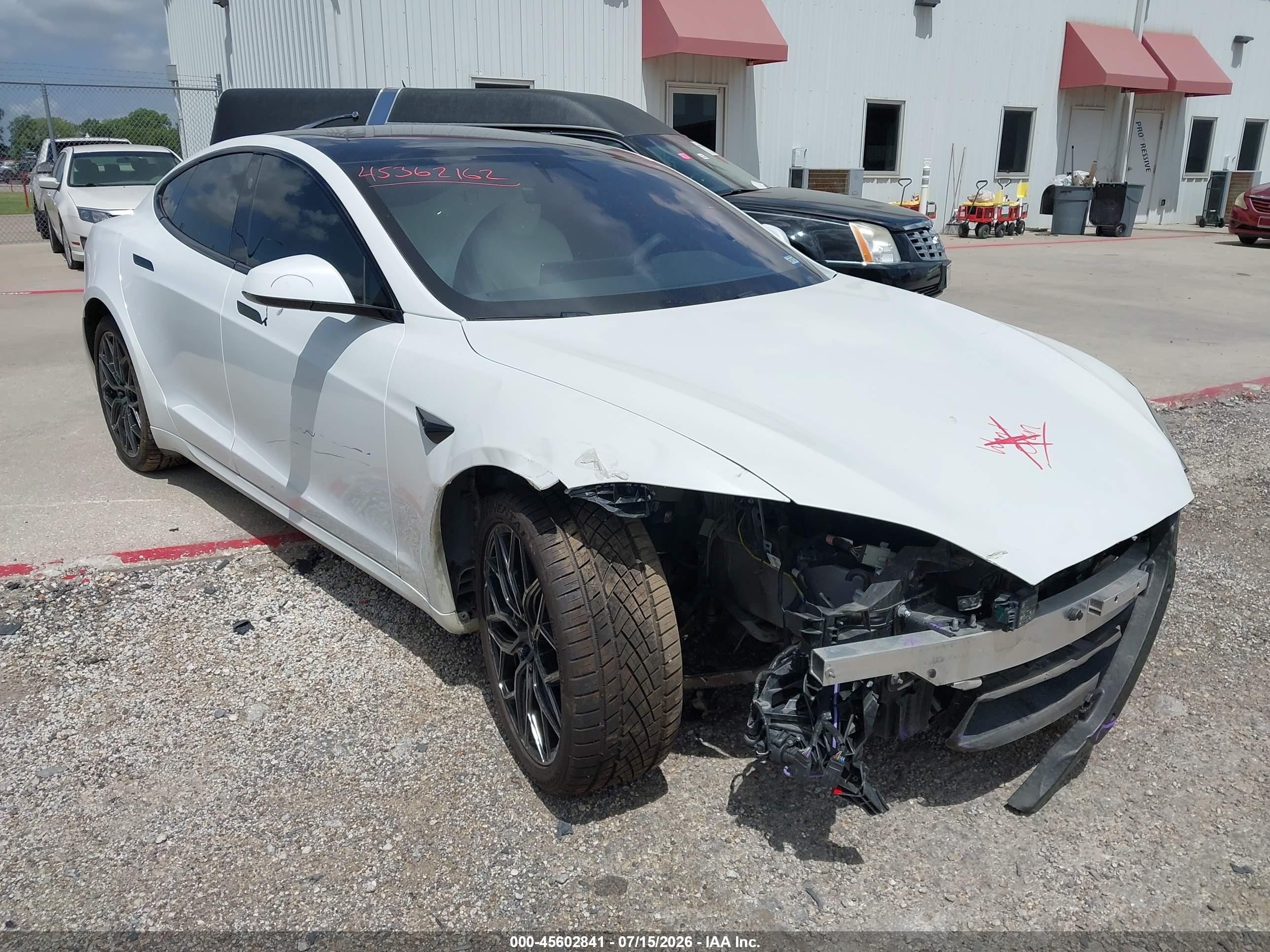 2021 Tesla Model s VIN 5YJSA1E61MF452586 IAAI salvage auction — Front End, Original (Texas), sold $20,200 on 2026-08-30 (photo 1)