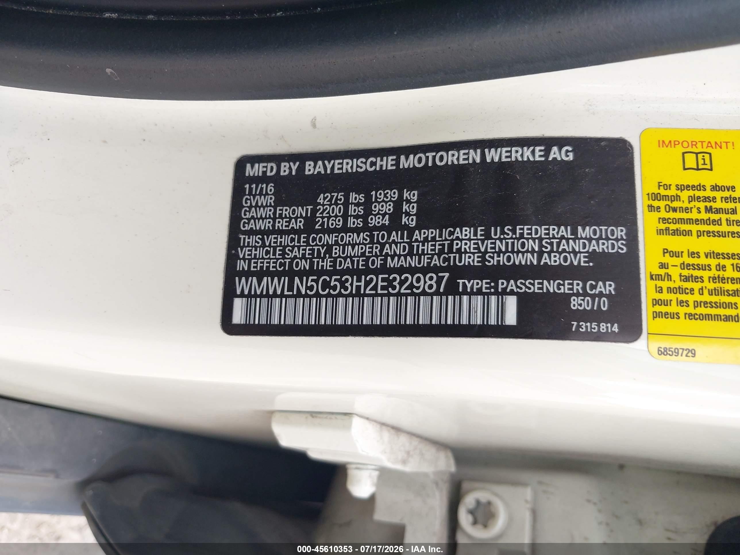 2017 Mini Clubman VIN WMWLN5C53H2E32987 IAAI salvage auction — Water/Flood, Salvage (Texas), sold $1,500 on 2026-09-09 (photo 9)