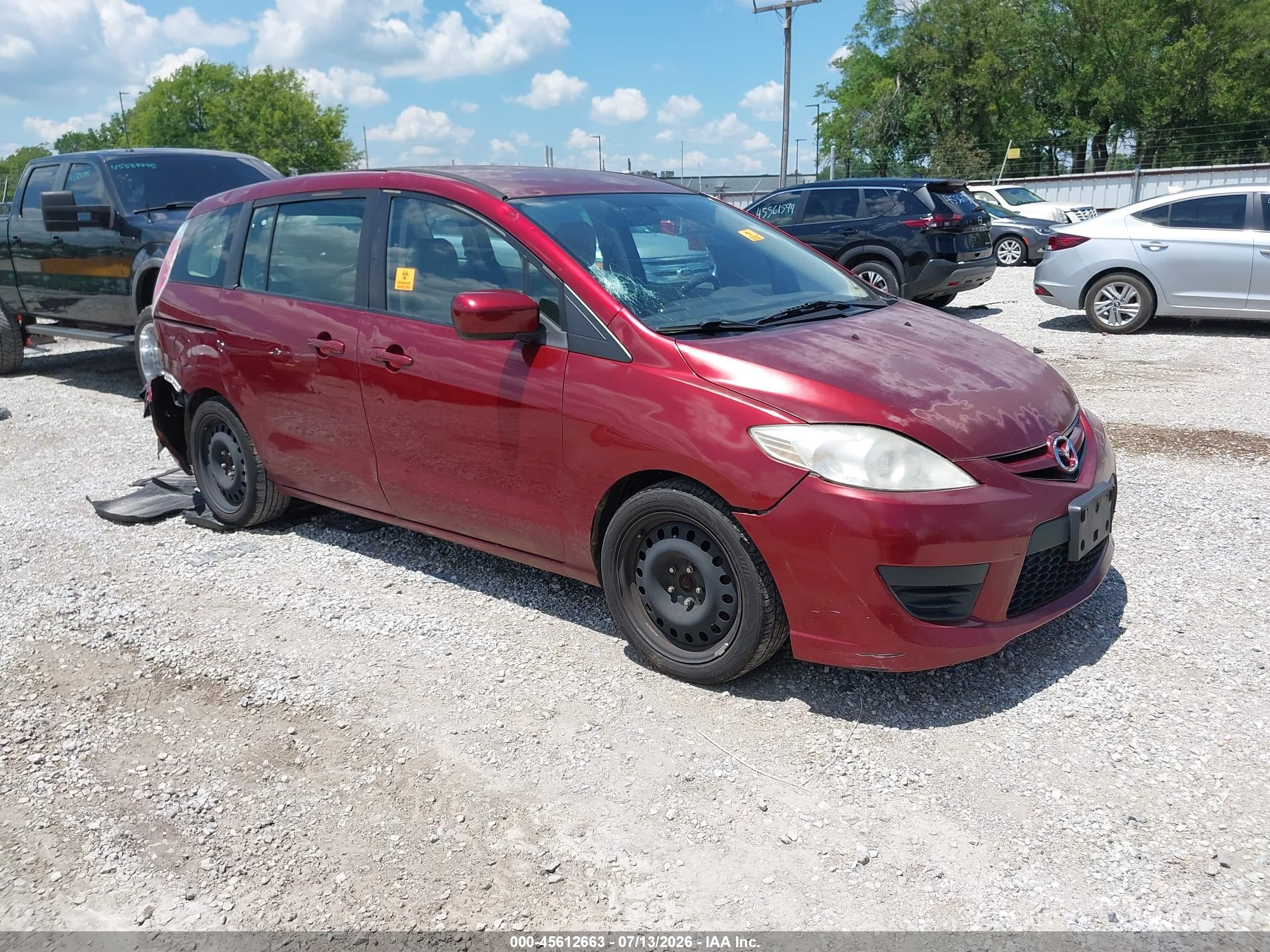 2010 Mazda 5 VIN JM1CR2W36A0373450 IAAI salvage auction — Rear End, Clear (Missouri), sold $500 on 2026-09-08 (photo 1)