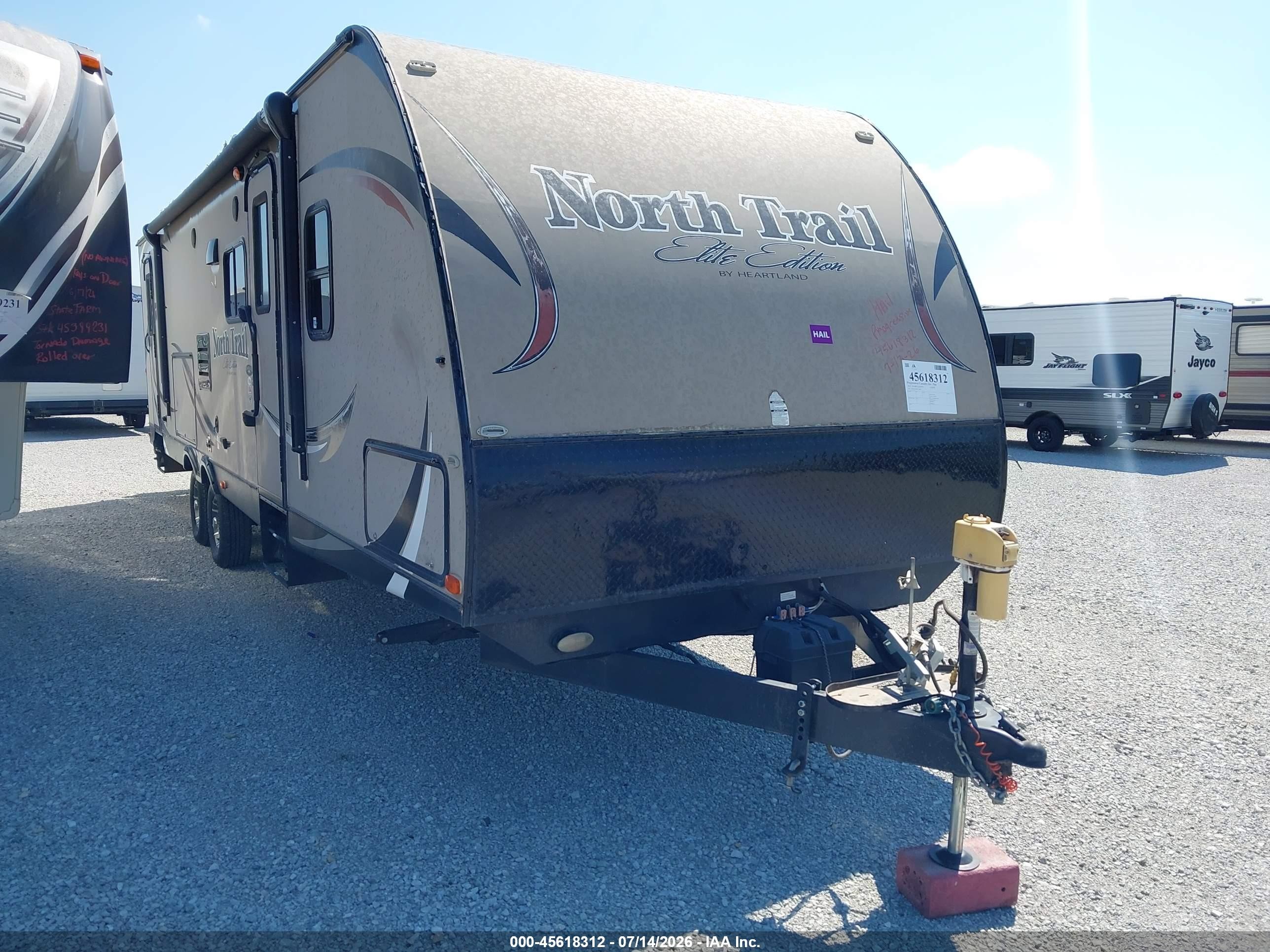 2014 Heartland Rv North Trail VIN 5SFNB3529EE273389 IAAI salvage auction — Hail, Certificate Of Title (Nebraska), sold $3,850 on 2026-09-24 (photo 1)