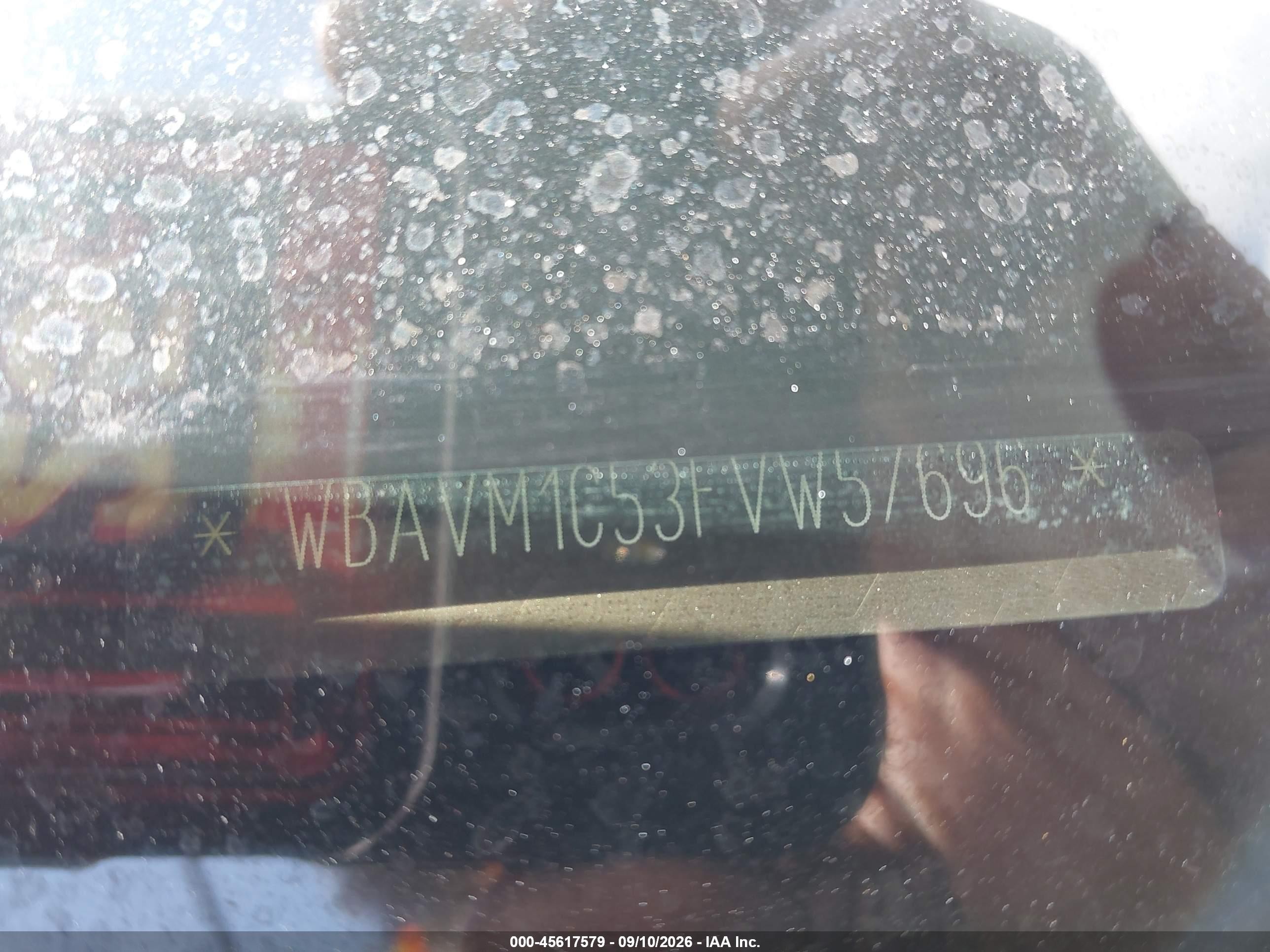 2015 BMW X1 VIN WBAVM1C53FVW57696 IAAI salvage auction — Burn Engine, Rebuildable (Florida), sold $600 on 2026-09-25 (photo 9)