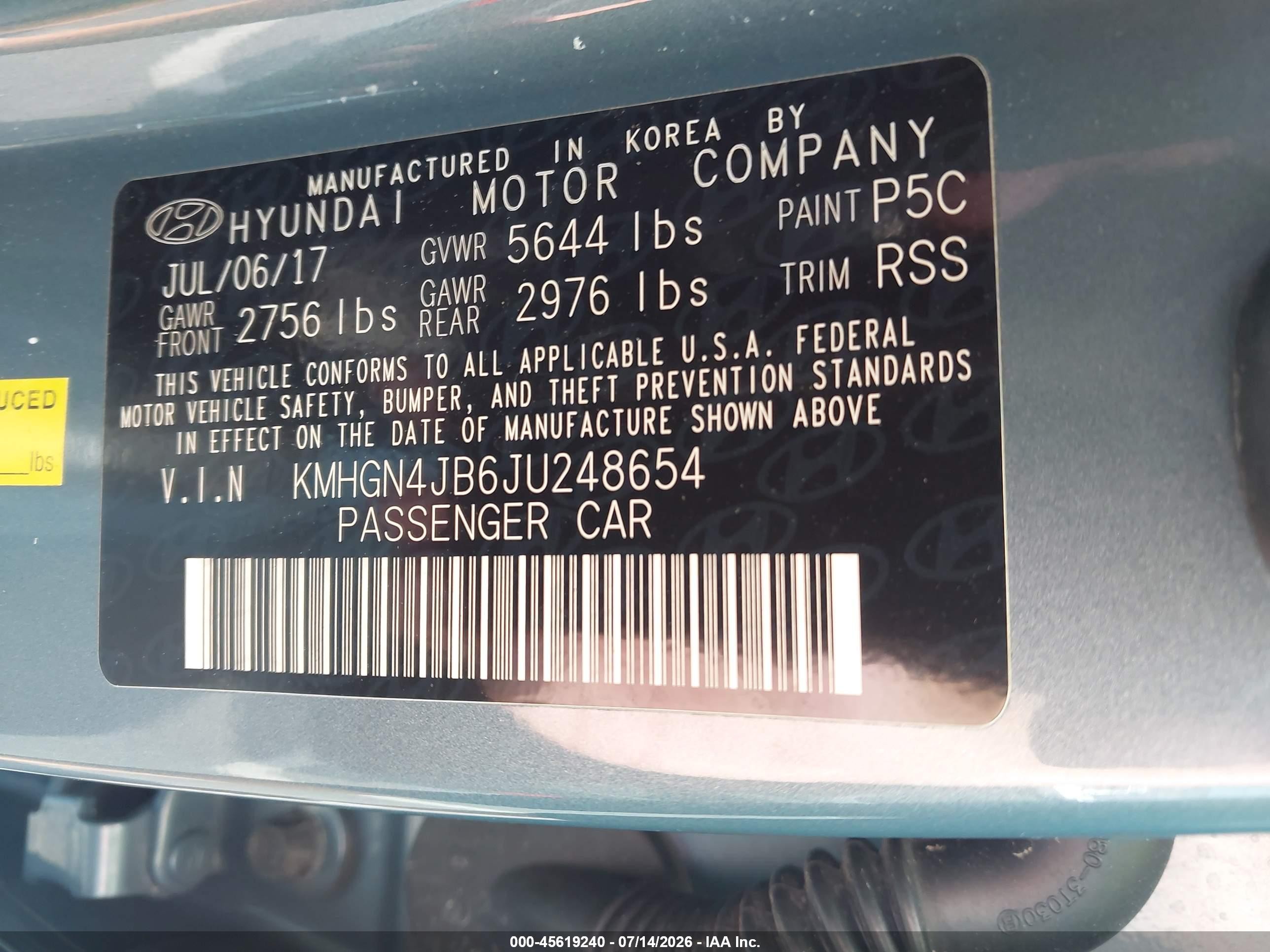 2018 Genesis G80 VIN KMHGN4JB6JU248654 IAAI salvage auction — Rear End, Salvage (North Carolina), sold $4,750 on 2026-09-24 (photo 9)