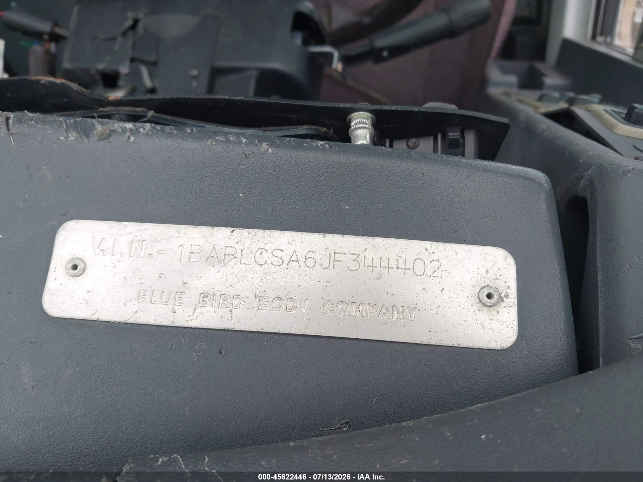 2018 Blue Bird School Bus / Transit Bus VIN 1BABLCSA6JF344402 IAAI salvage auction — Front End, Sf97 (Mississippi), sold $12,050 on 2026-09-09 (photo 9)