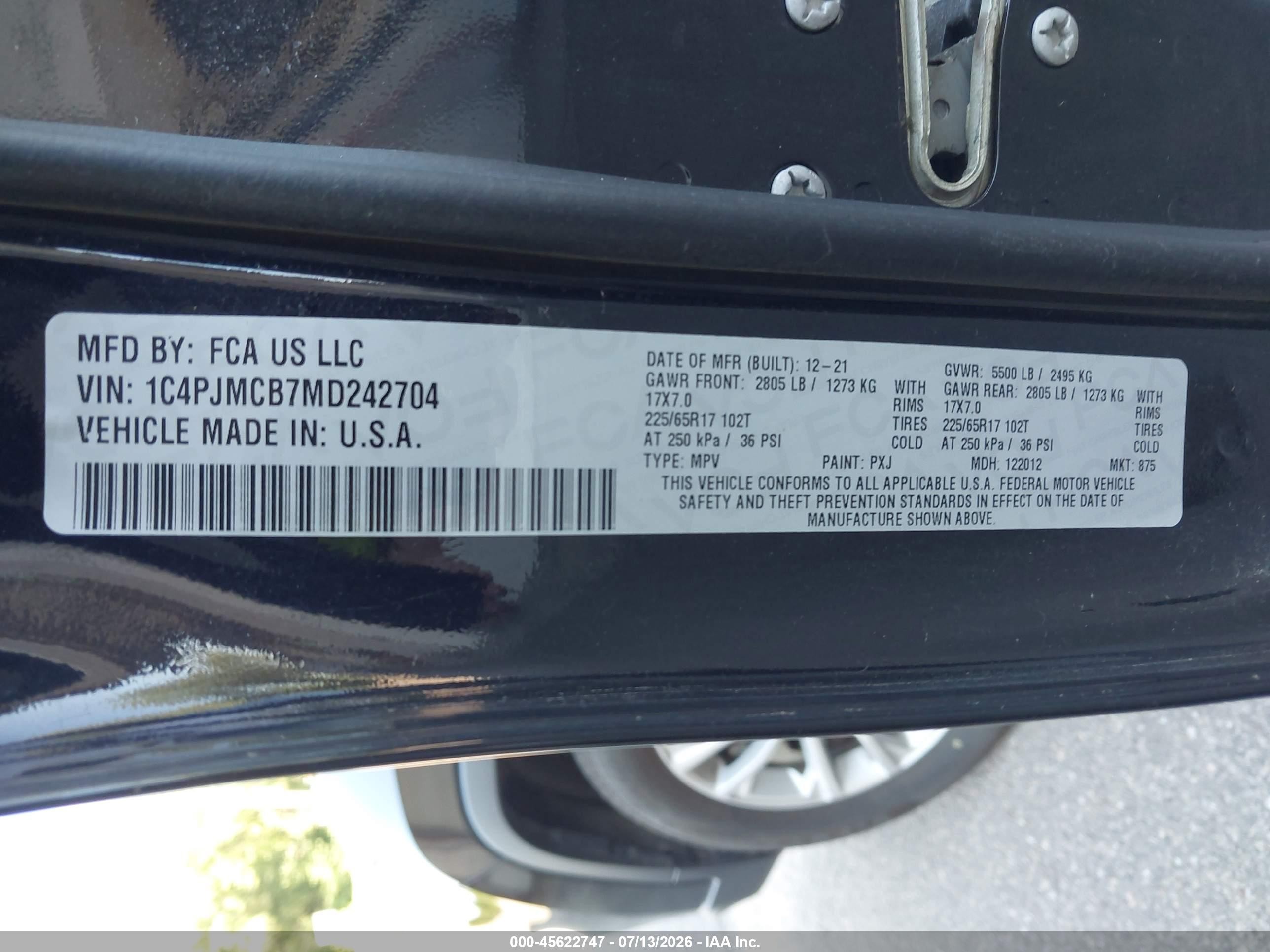 2021 Jeep Cherokee VIN 1C4PJMCB7MD242704 IAAI salvage auction — Normal Wear, Sf97 (Minnesota), sold $10,000 on 2026-09-16 (photo 9)