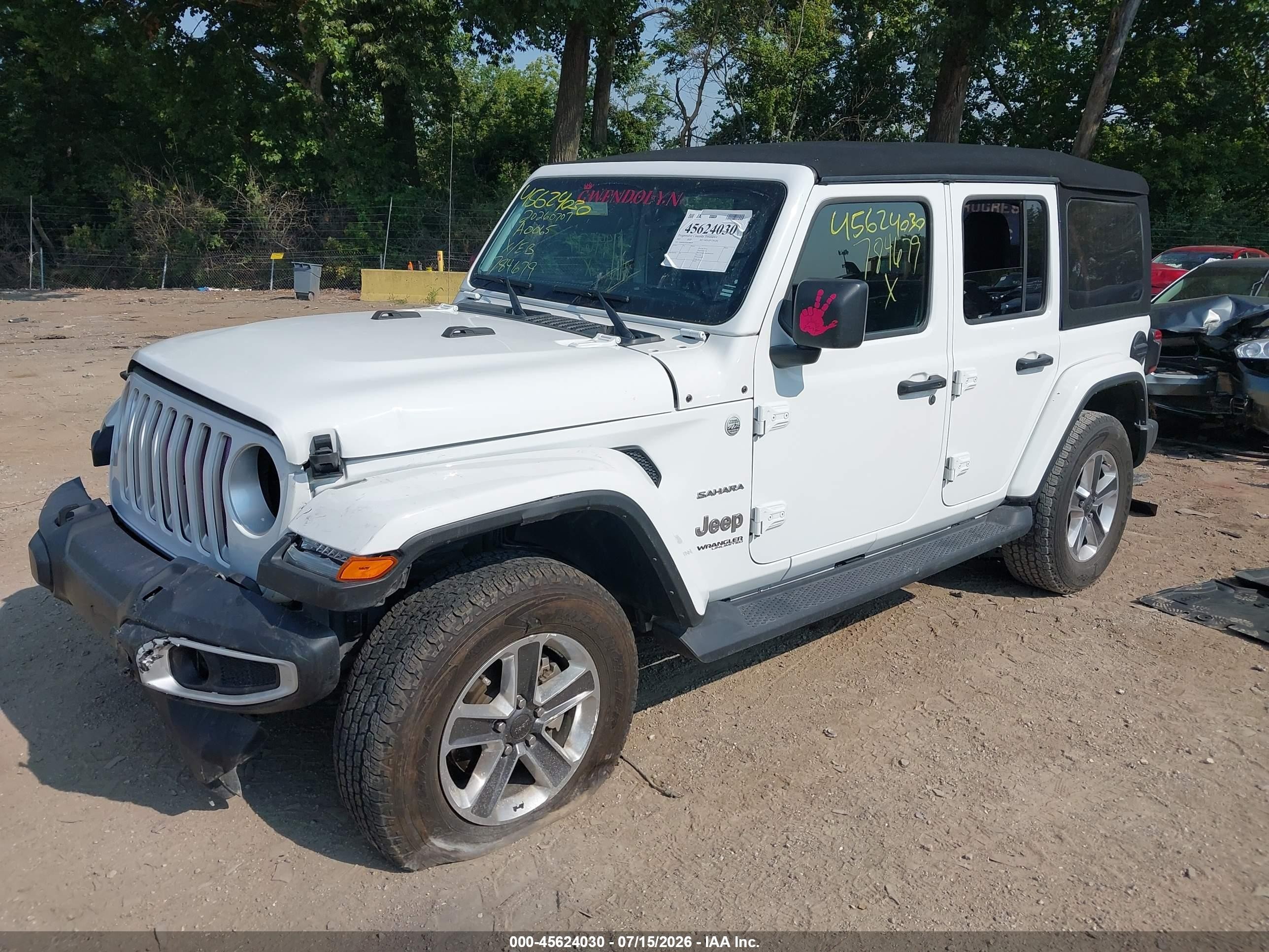 2021 Jeep Wrangler Unlimited VIN 1C4HJXEG0MW784679 IAAI salvage auction — Front End, Salvage (Indiana), sold $8,100 on 2026-09-19 (photo 2)