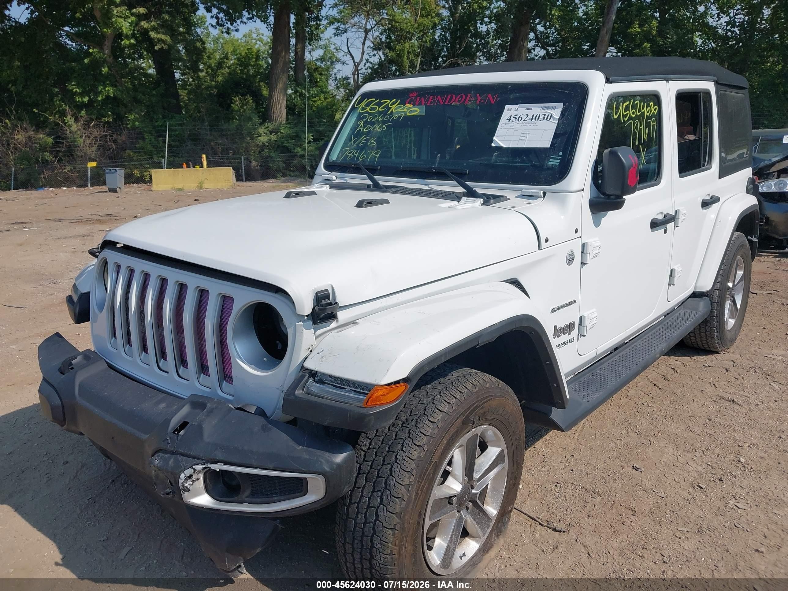 2021 Jeep Wrangler Unlimited VIN 1C4HJXEG0MW784679 IAAI salvage auction — Front End, Salvage (Indiana), sold $8,100 on 2026-09-19 (photo 6)