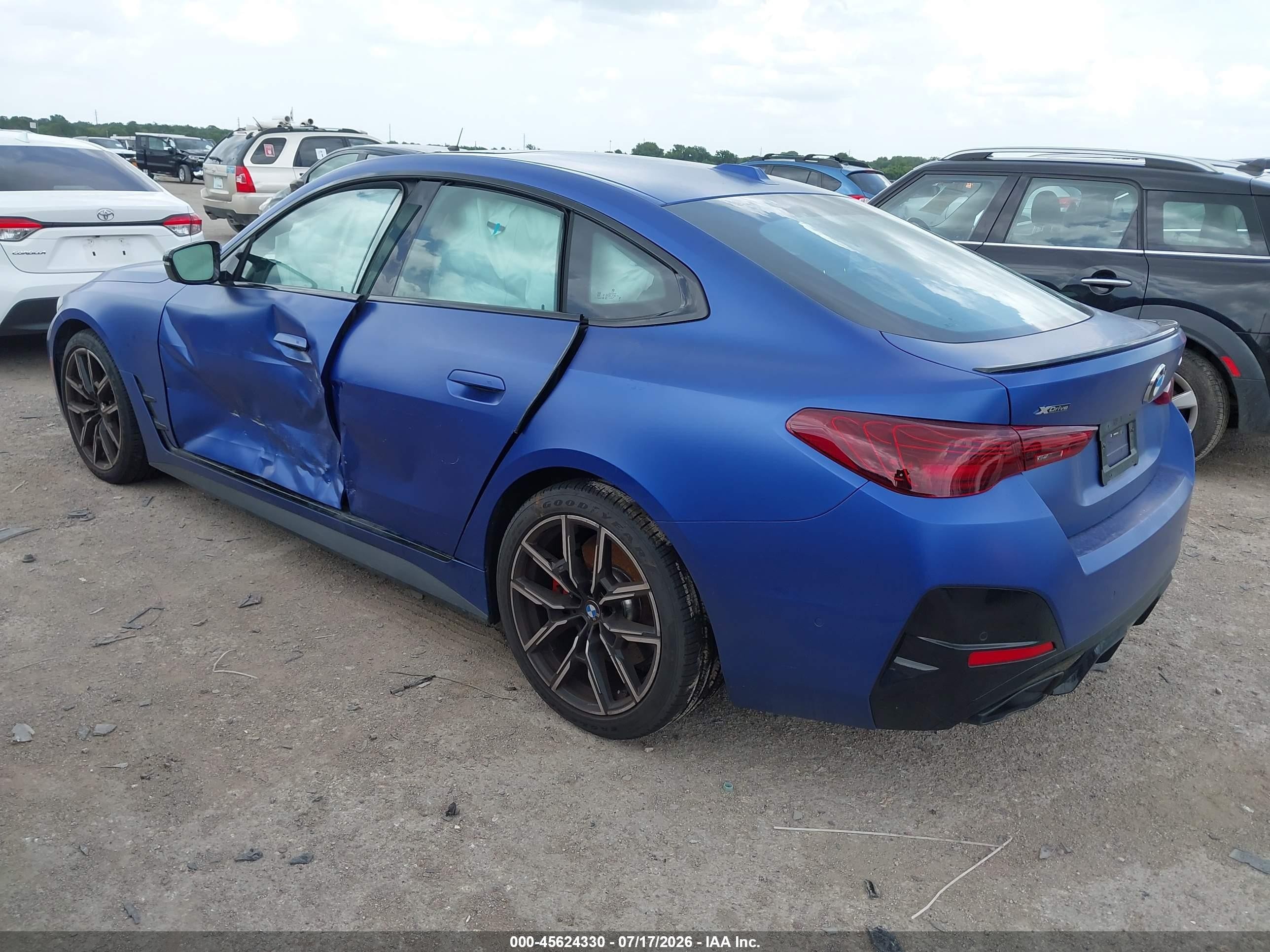 2026 BMW M440i Gran Coupe VIN WBA63FB08TFV88407 IAAI salvage auction — Side, Salvage (Texas), sold $32,750 on 2026-08-20 (photo 3)