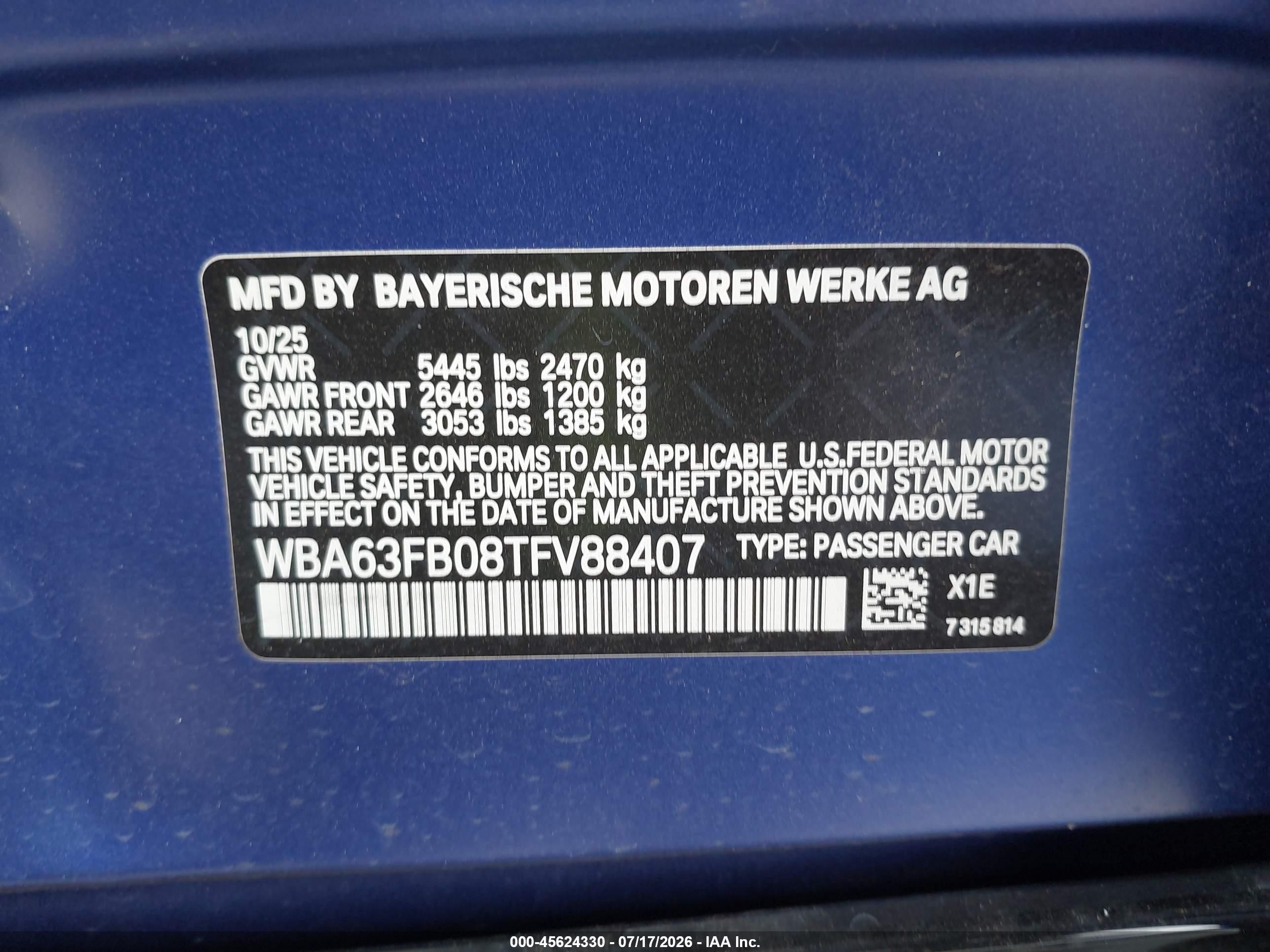 2026 BMW M440i Gran Coupe VIN WBA63FB08TFV88407 IAAI salvage auction — Side, Salvage (Texas), sold $32,750 on 2026-08-20 (photo 9)