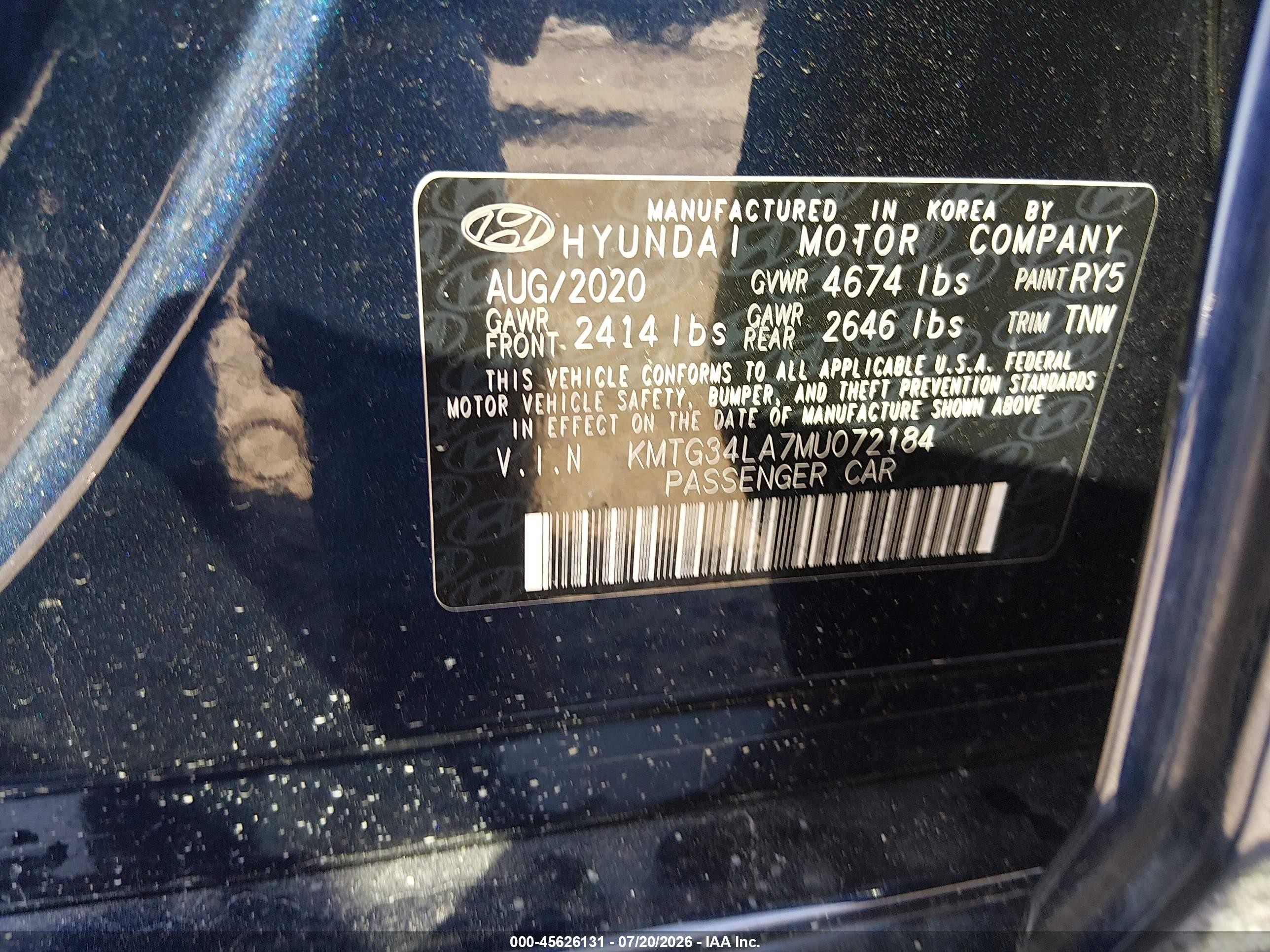 2021 Genesis G70 VIN KMTG34LA7MU072184 IAAI salvage auction — Front End, Salvage (South Carolina), sold $2,950 on 2026-09-15 (photo 9)