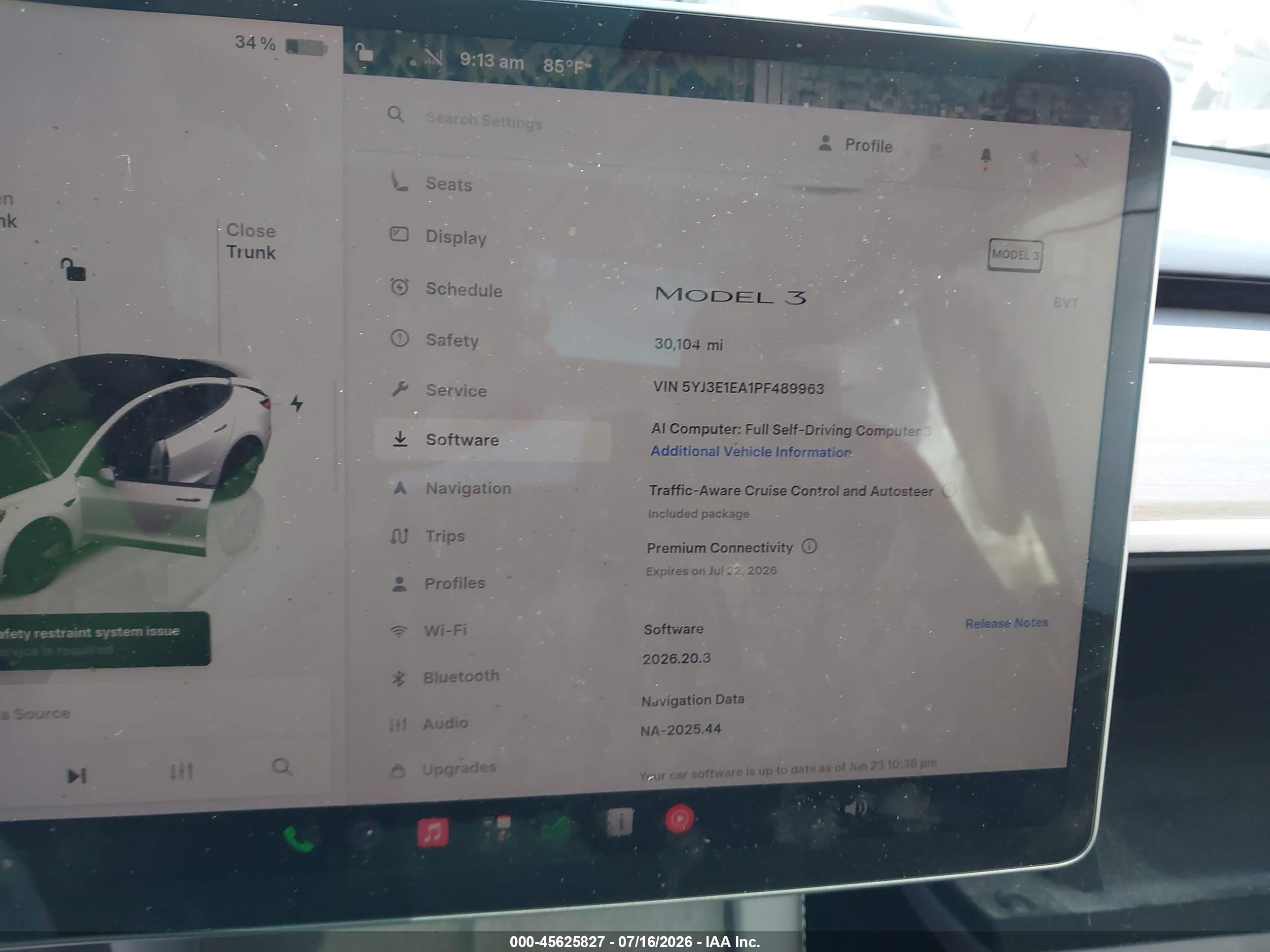 2023 Tesla Model 3 VIN 5YJ3E1EA1PF489963 IAAI salvage auction — Front End, Salvage Certificate (California), sold $5,500 on 2026-09-14 (photo 7)