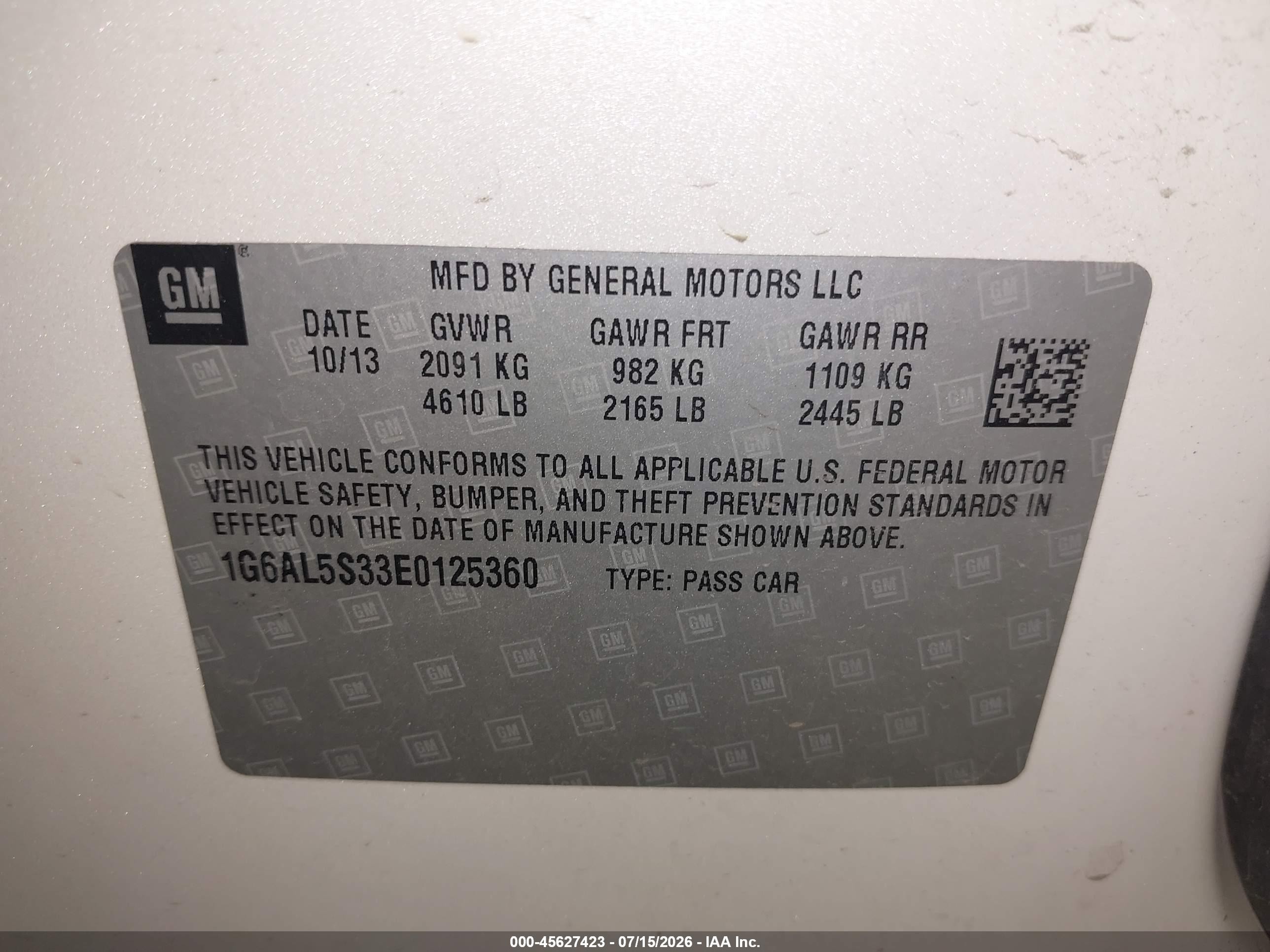 2014 Cadillac Ats VIN 1G6AL5S33E0125360 IAAI salvage auction — Rear End, Salvage (North Dakota), sold $725 on 2026-09-23 (photo 9)