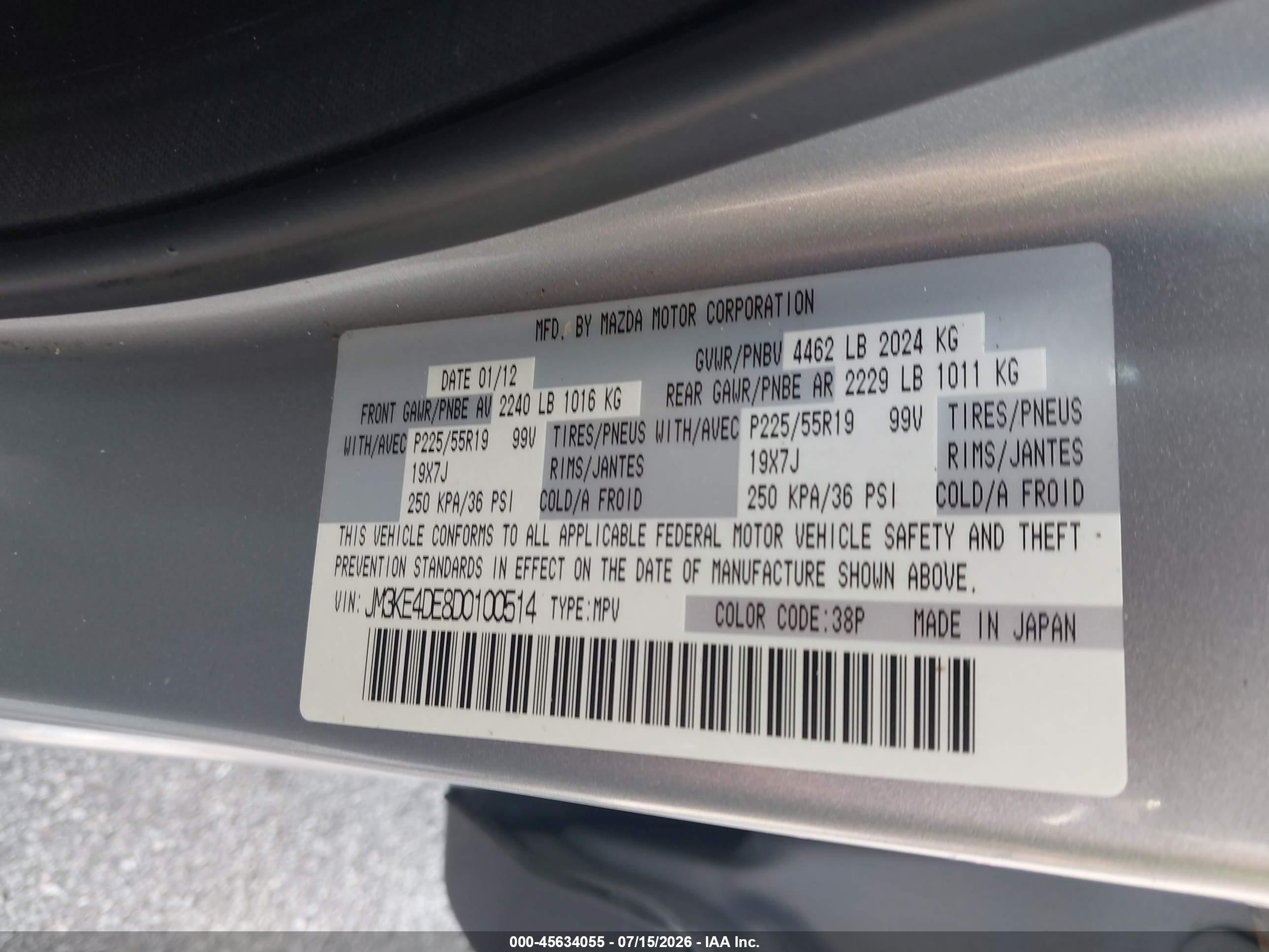 2013 Mazda Cx-5 VIN JM3KE4DE8D0100514 IAAI salvage auction — Front End, Salvage (Pennsylvania), sold $2,550 on 2026-09-28 (photo 9)