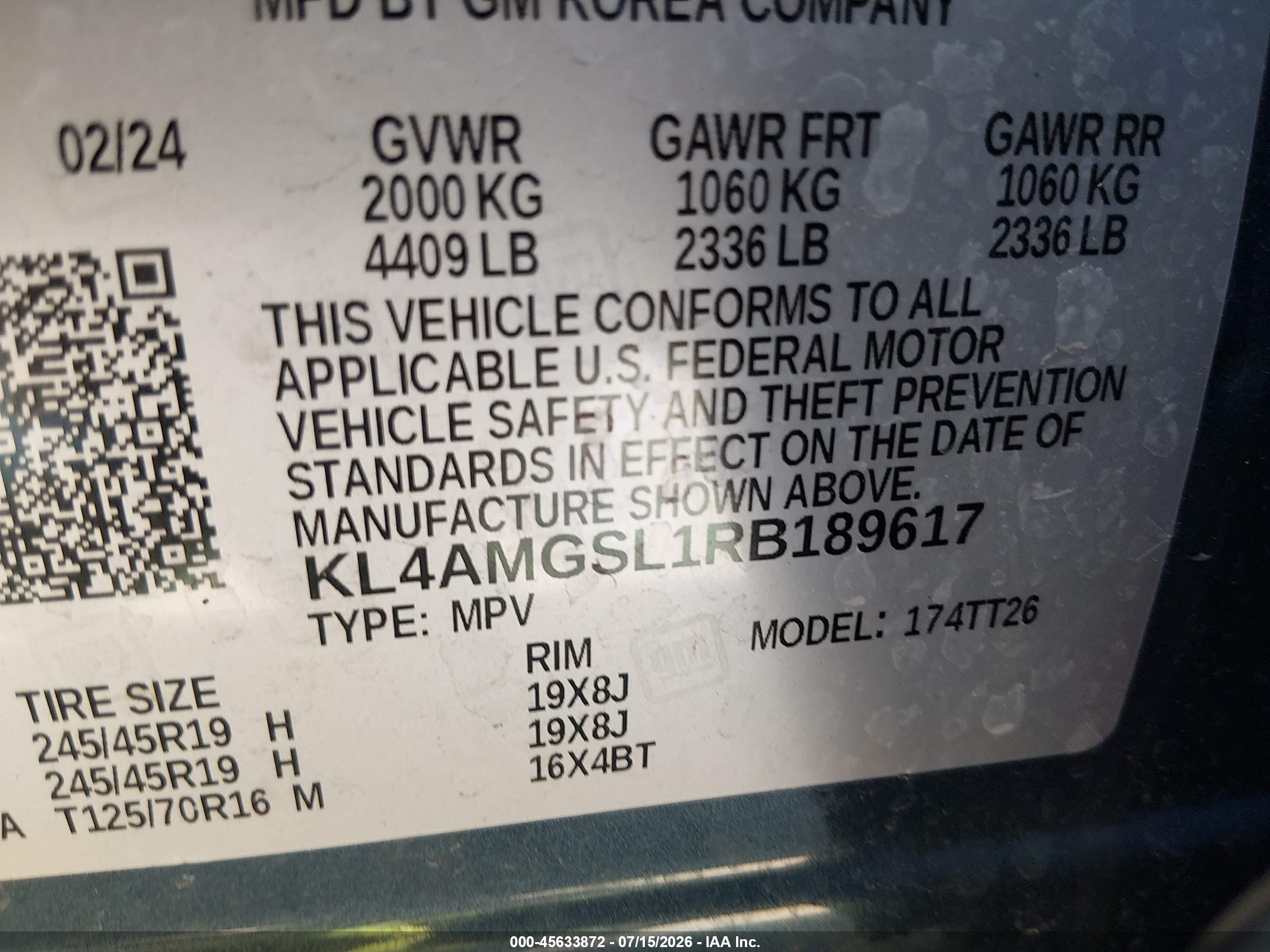 2024 Buick Encore GX VIN KL4AMGSL1RB189617 IAAI salvage auction — Front End, Clear Claim Paid (Wisconsin), sold $10,500 on 2026-09-19 (photo 9)