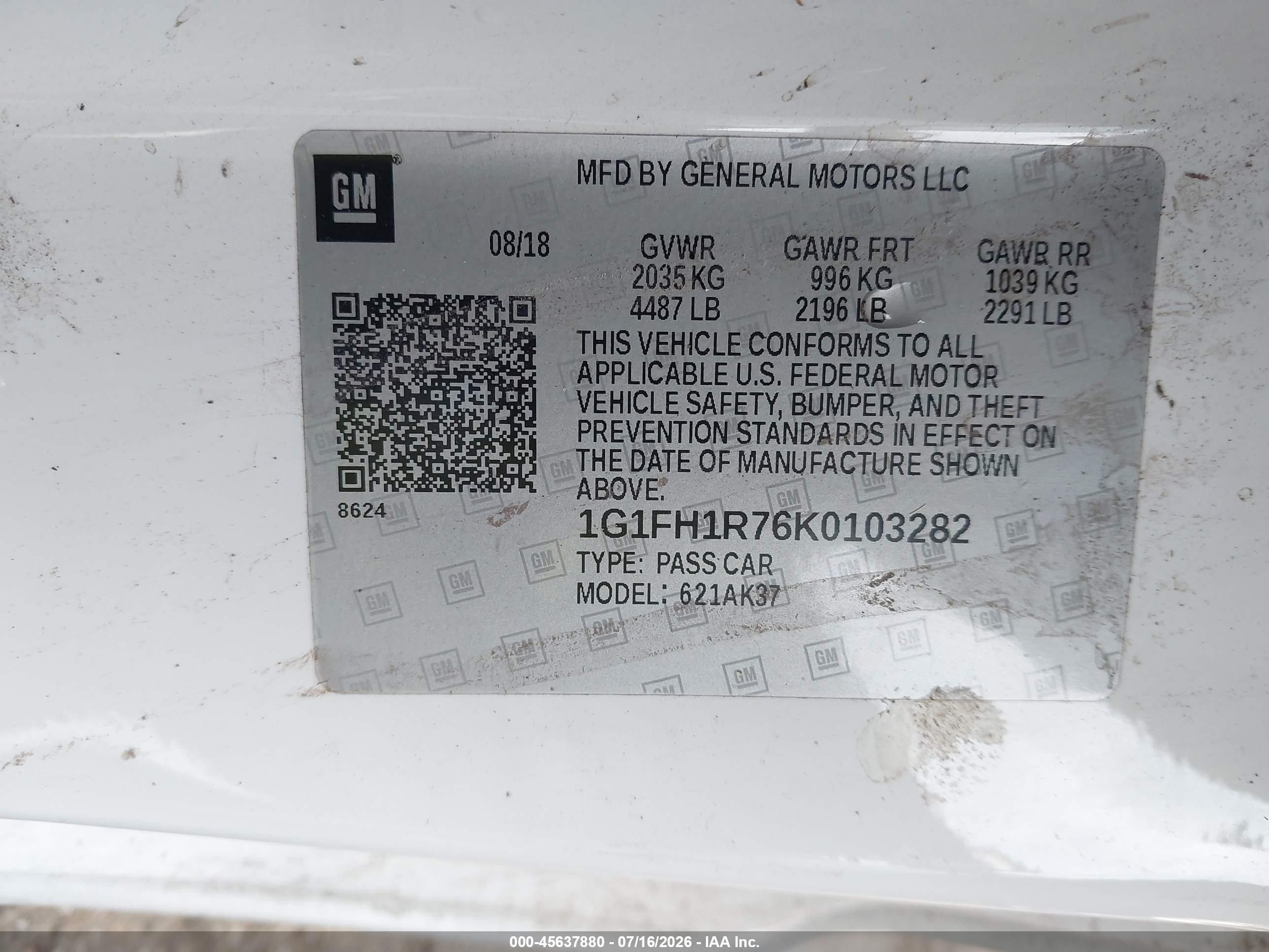 2019 Chevrolet Camaro VIN 1G1FH1R76K0103282 IAAI salvage auction — Front & Rear, Original (Texas), sold $8,400 on 2026-09-24 (photo 9)