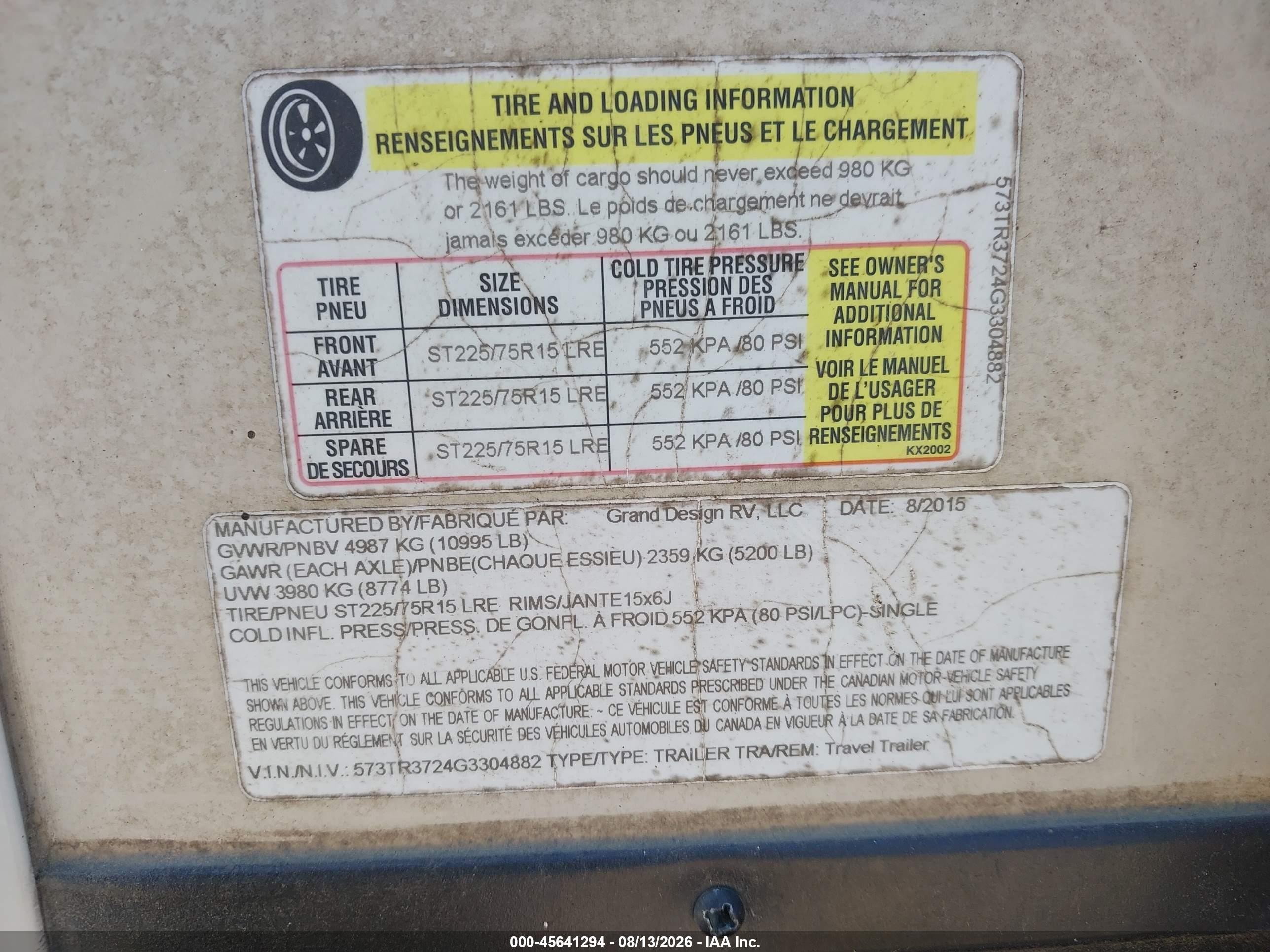 2016 VIN 573TR3724G3304882 IAAI salvage auction — Side, Salvage (Mississippi), sold $4,500 on 2026-09-10 (photo 9)