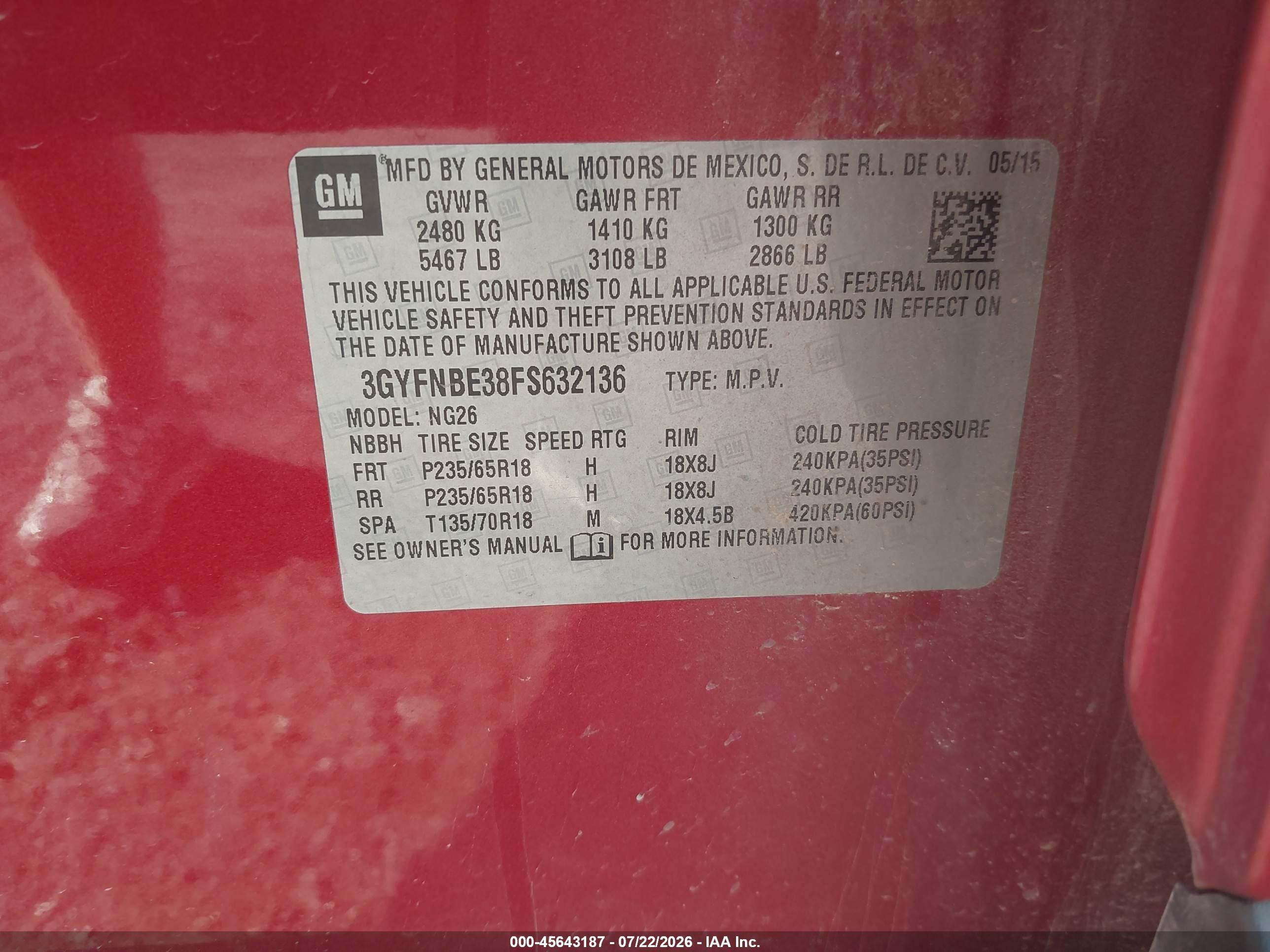 2015 Cadillac Srx VIN 3GYFNBE38FS632136 IAAI salvage auction — Rear End, Clear (Oklahoma), sold $1,750 on 2026-08-31 (photo 9)